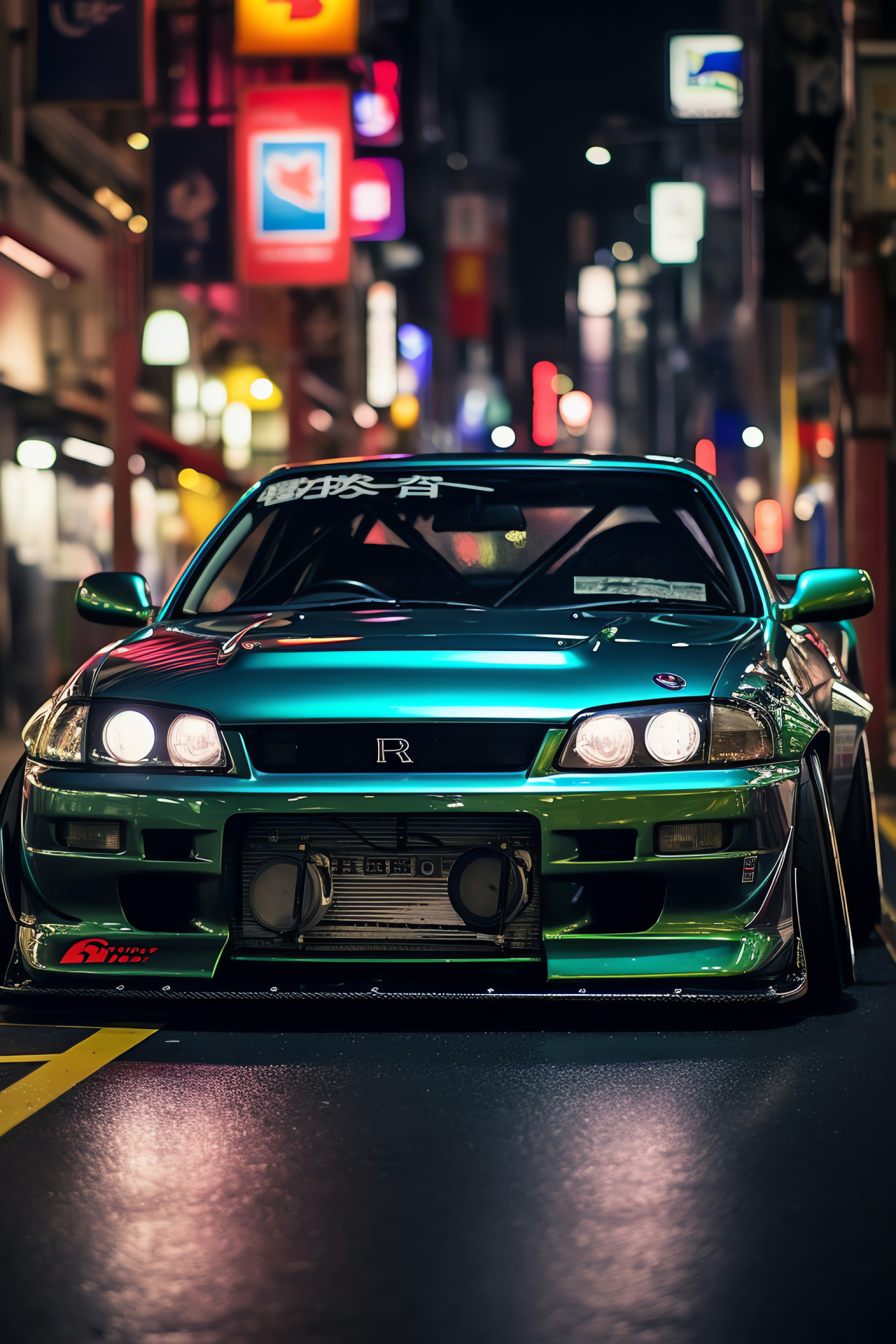 Tokyo's Shibuya slammed car, urban tuning, aggressive kits, Japanese street style, metropolitan flair, HD Phone Image