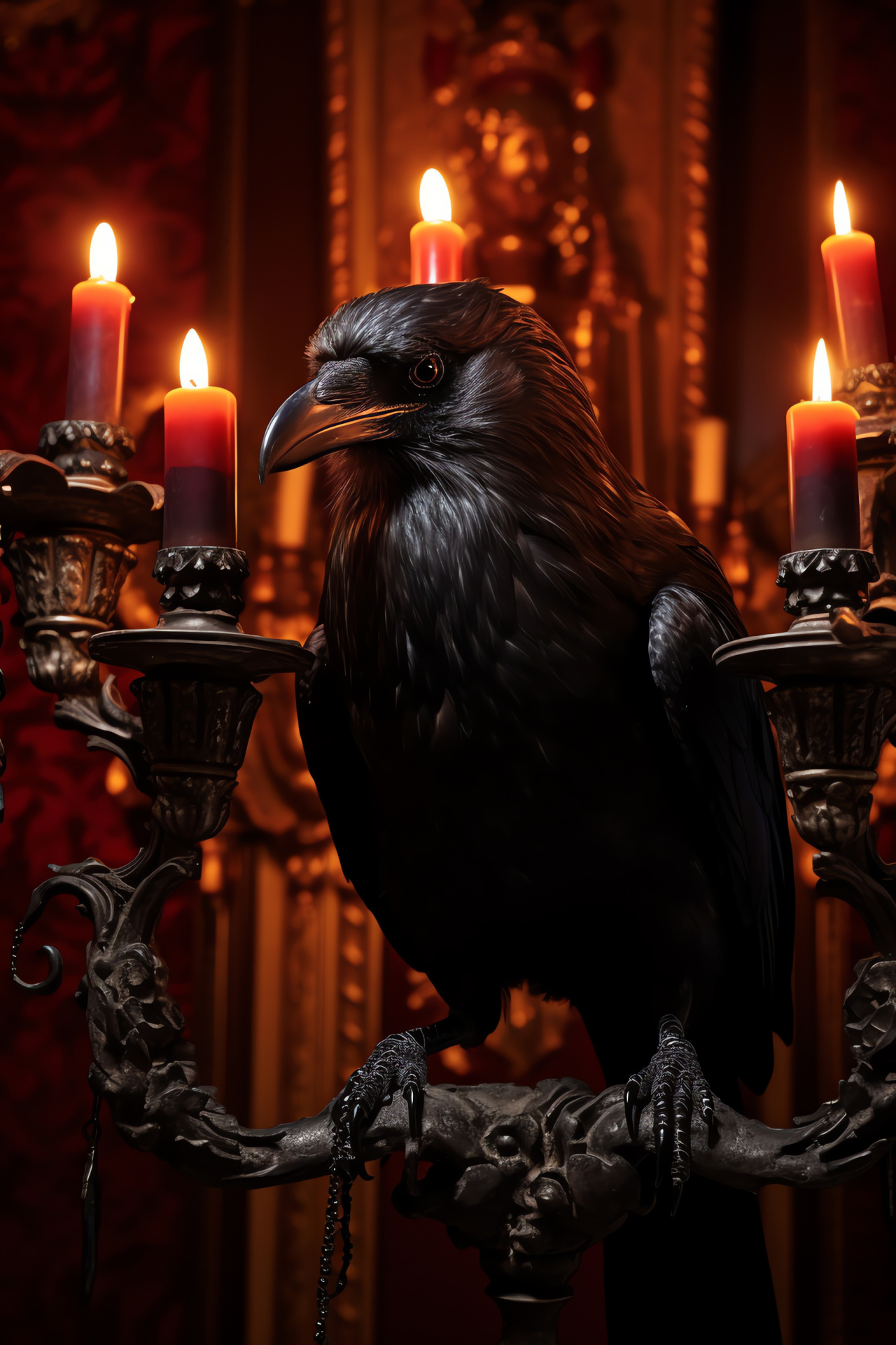 Raven darkness, Edgar Allan Poe symbolism, intelligent bird, mystical creature, gothic allure, HD Phone Image