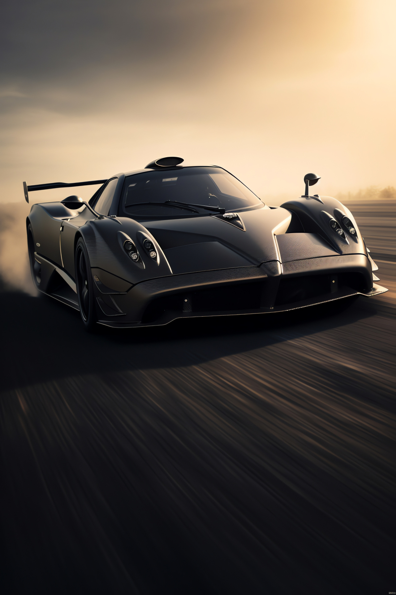 Pagani Zonda F, racetrack scene, head-on capture, swift motion, fervent energy, HD Phone Wallpaper