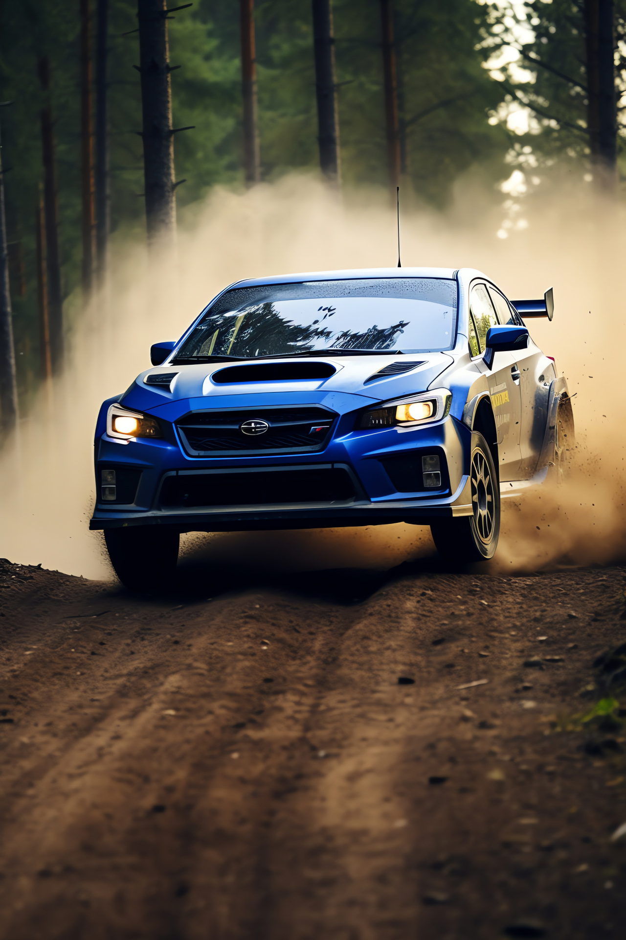 Subaru WRX STI rally, Finland forest course, racing agility, dirt track adventure, exhilarated spectators, HD Phone Wallpaper