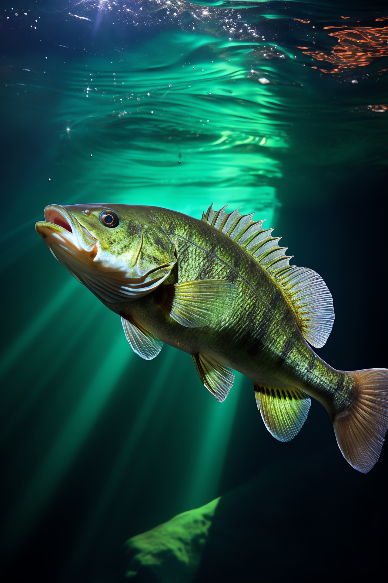 Fluvial hunter, agile in currents, serene river biotope, muscular swimmer, endemic fauna, HD Phone Image