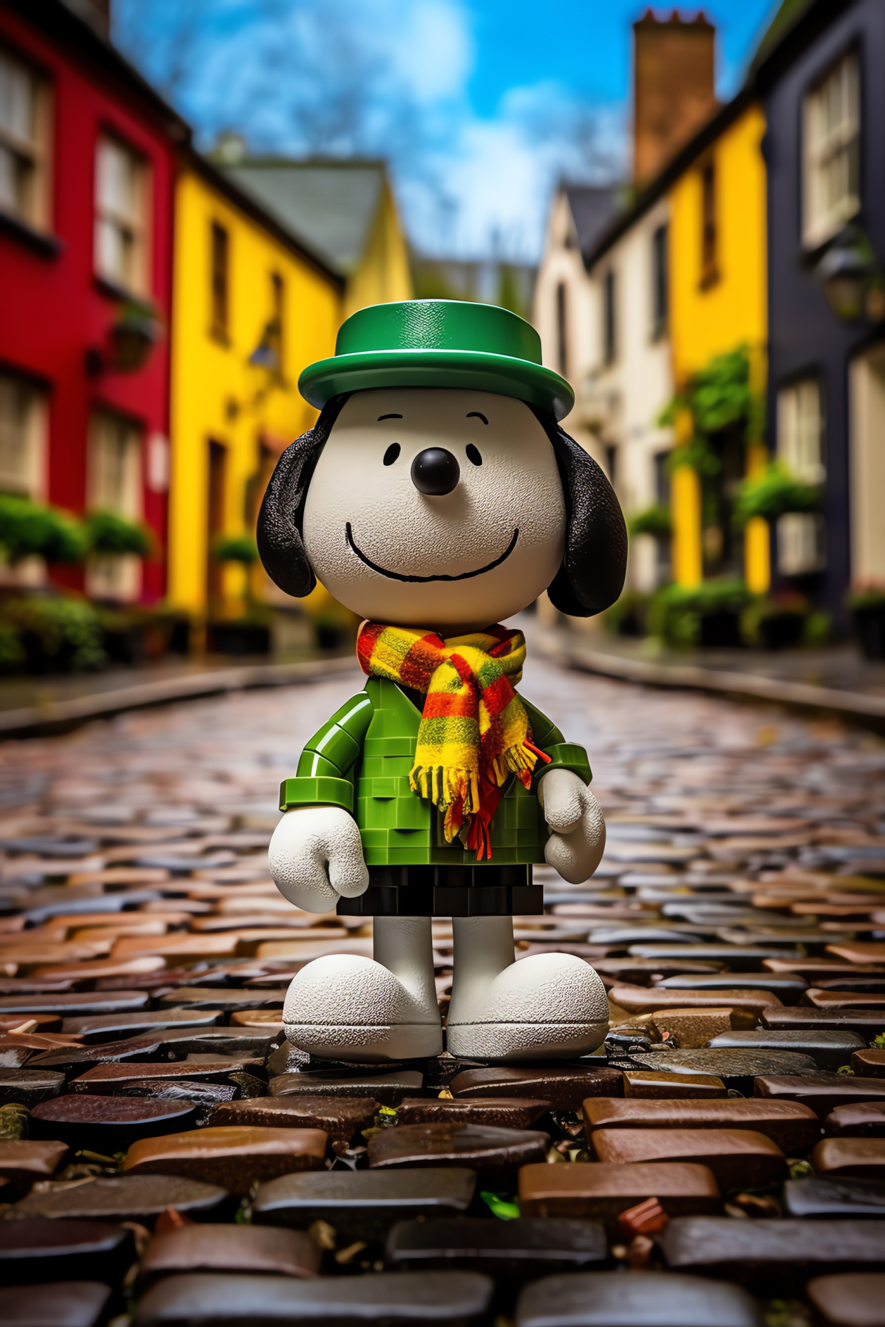 Celebratory cartoon beagle, Irish feast day, Charming European lanes, Saint's day observance, Quaint village ambiance, HD Phone Wallpaper