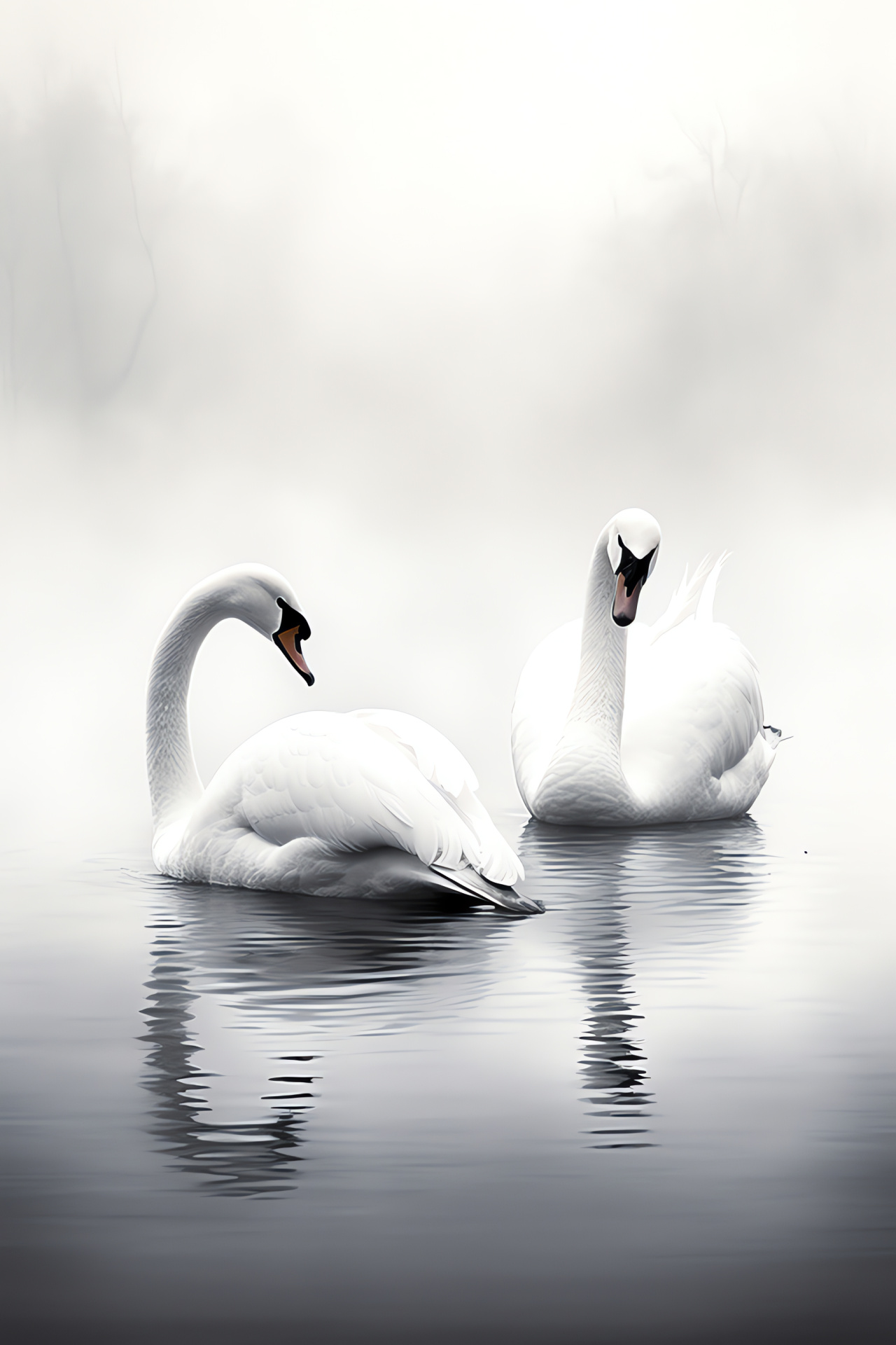 Swan comparison, Monochromatic feathers, Aquatic birds distinction, Poise of nature, Strength display, HD Phone Image