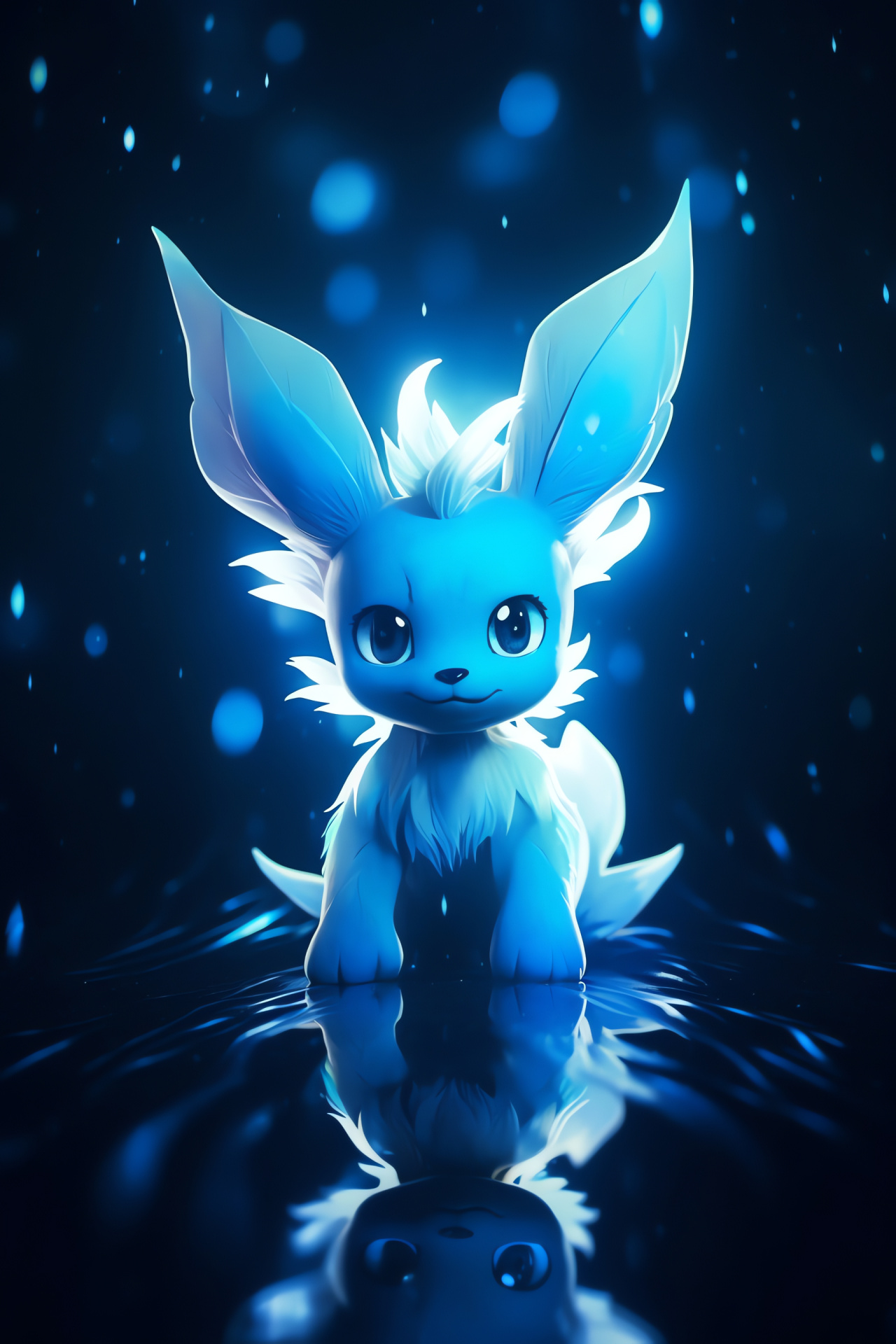 Vaporeon variety, aquatic lineage, Eevee derivation, cerulean fleece, sea-green stare, HD Phone Image