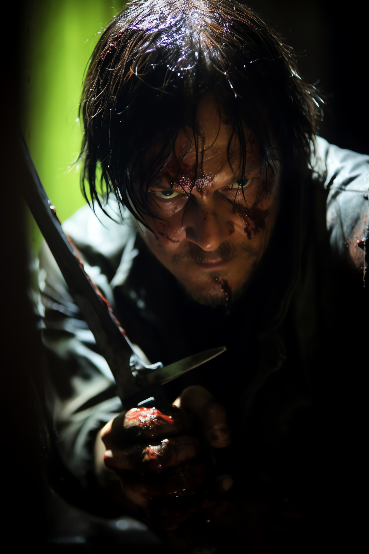 Norman Reedus in Blade II, Vampire film genre, Intense combat sequence, Dark fantasy, Sharp weapon prop, HD Phone Wallpaper