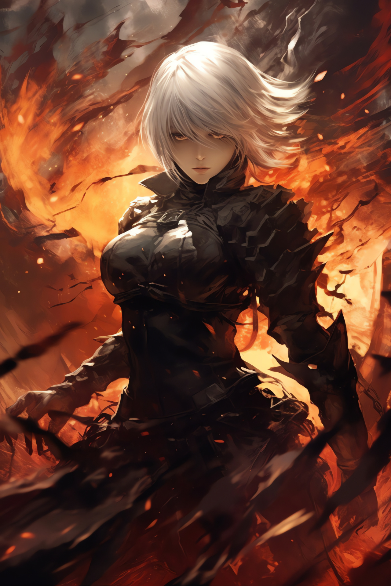 Nier battle scene, warrior with blade, hostile engagement, narrative tension, action role-playing elements, HD Phone Image