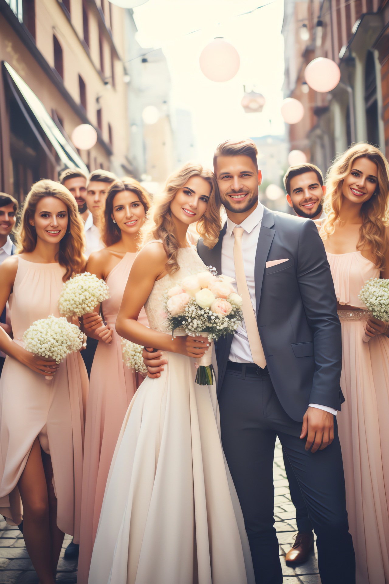 Bridal party elegance, Bridesmaids in pastel, Groomsmen in formal attire, Matrimonial celebration, Stylish wedding event, HD Phone Image