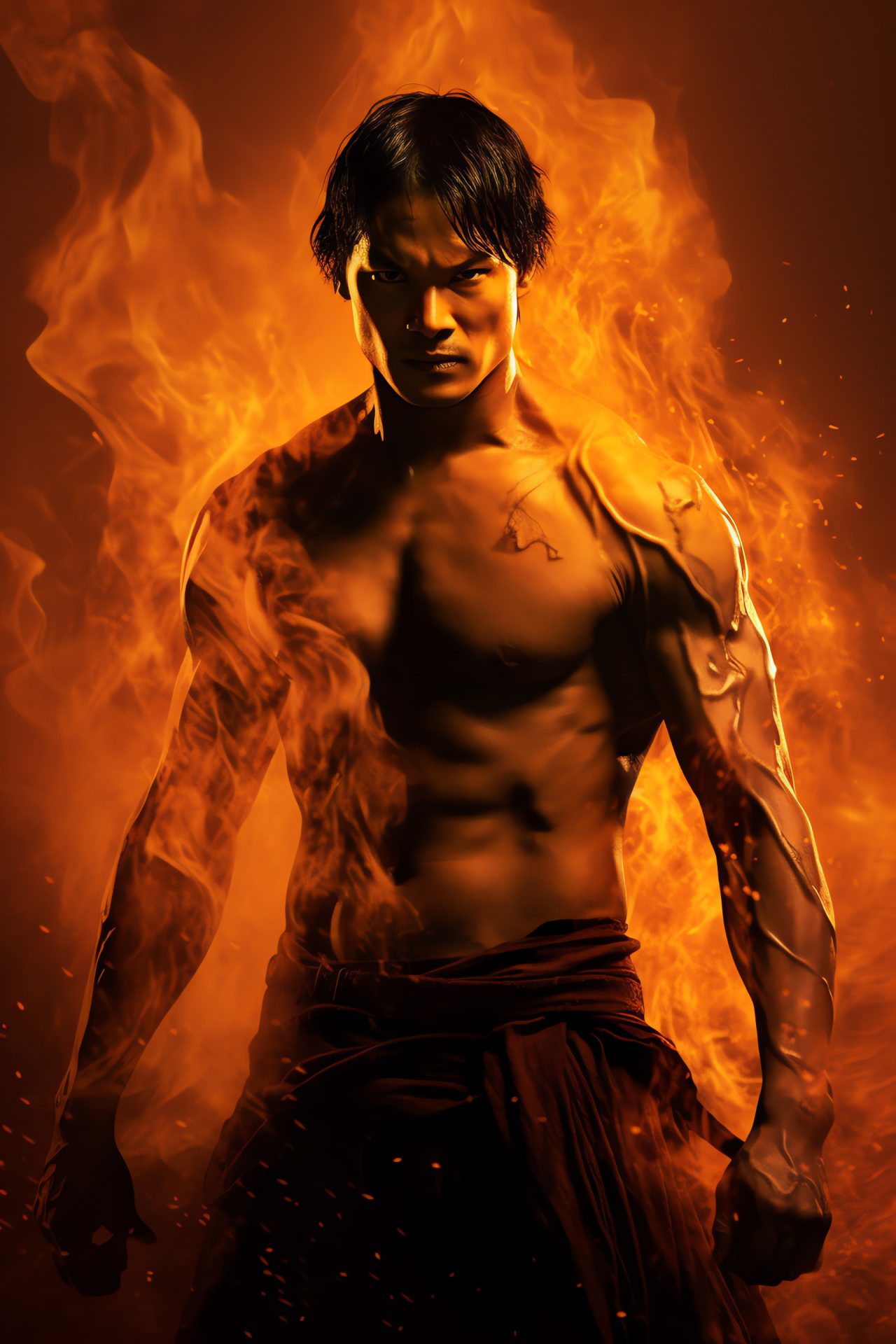 Tony Jaa Ong Bak, Pugilistic prowess, Thai boxing film, Martial artist's gaze, Cinematic combat, HD Phone Wallpaper