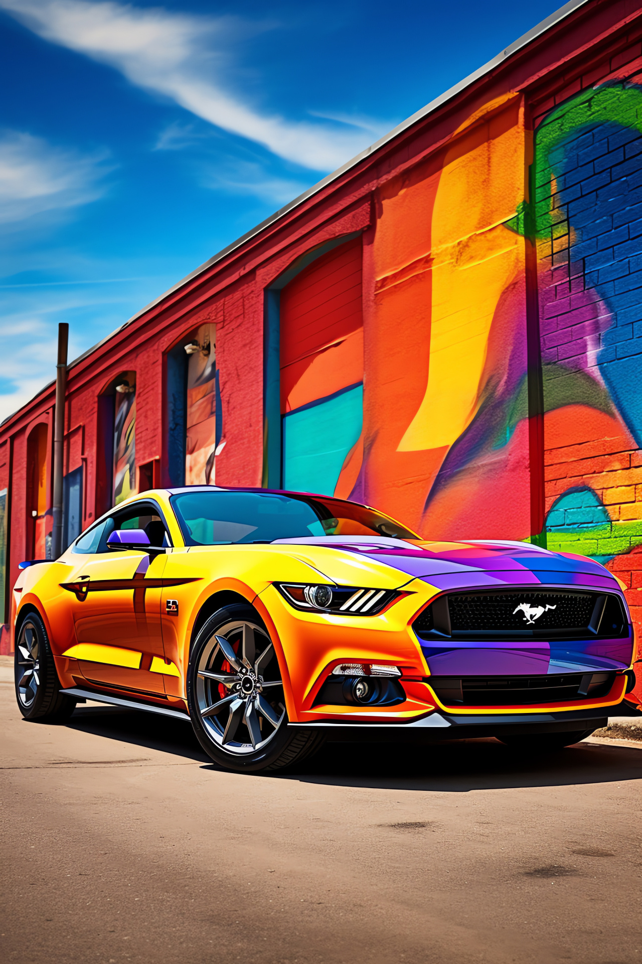 Ford Mustang character, Bold auto styling, Vibrant Mustang scene, American muscle essence, Car design, HD Phone Image
