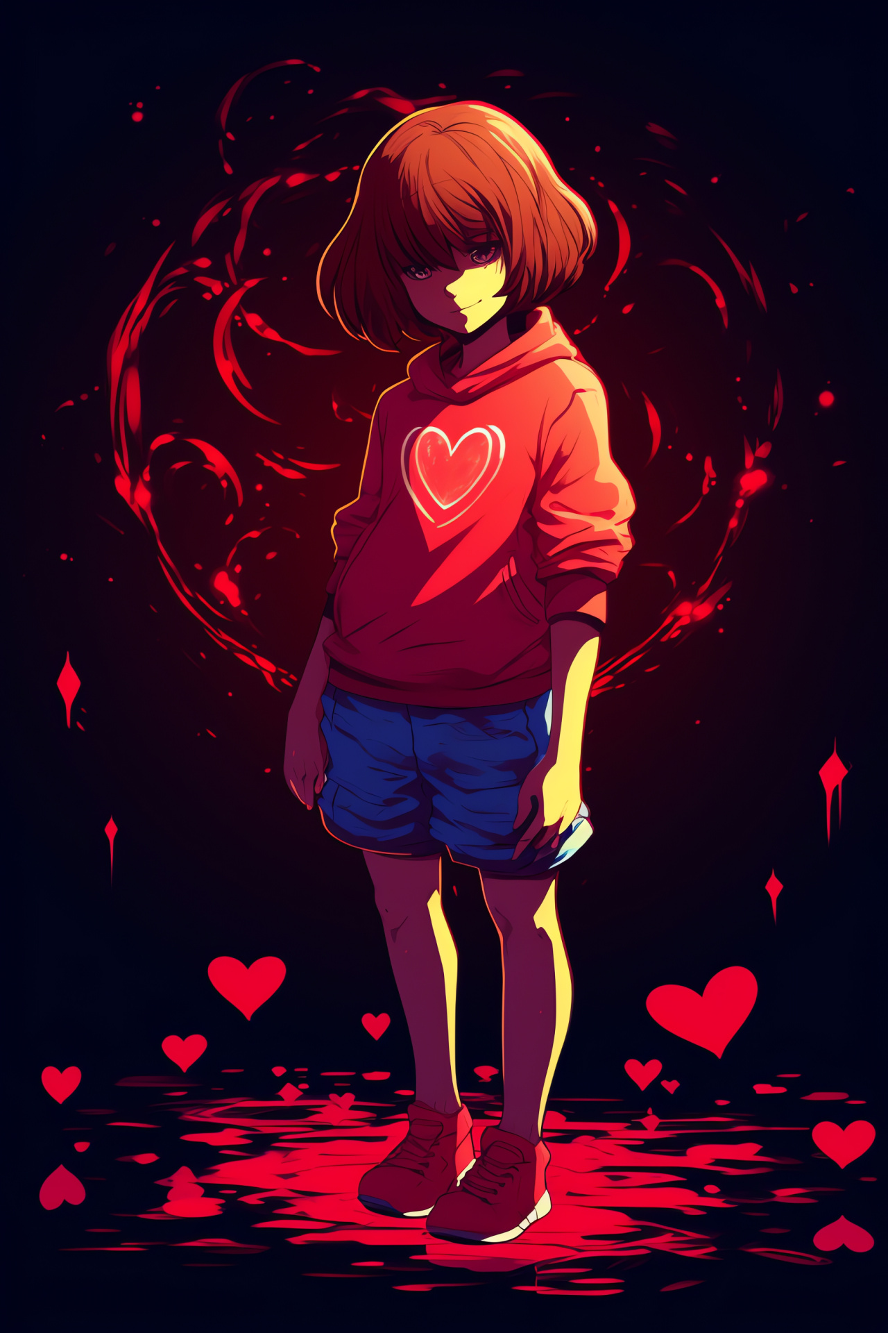 Focused glance Frisk, Undertale protagonist frame, Yellow eye emphasis, Role-play universe, Intense expression, HD Phone Wallpaper