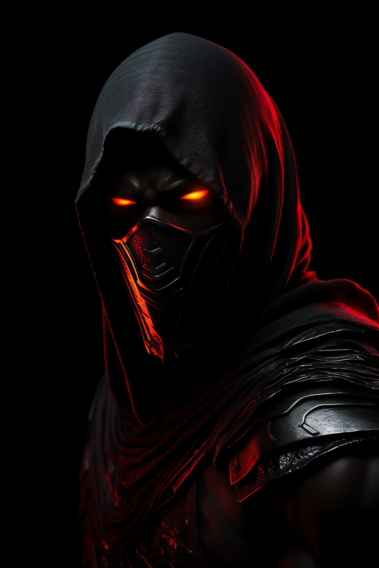 Gamer's icon Noob Saibot, Malevolent gaze, Mysterious sphere, Fighter's silhouette, Darkened scene, HD Phone Wallpaper