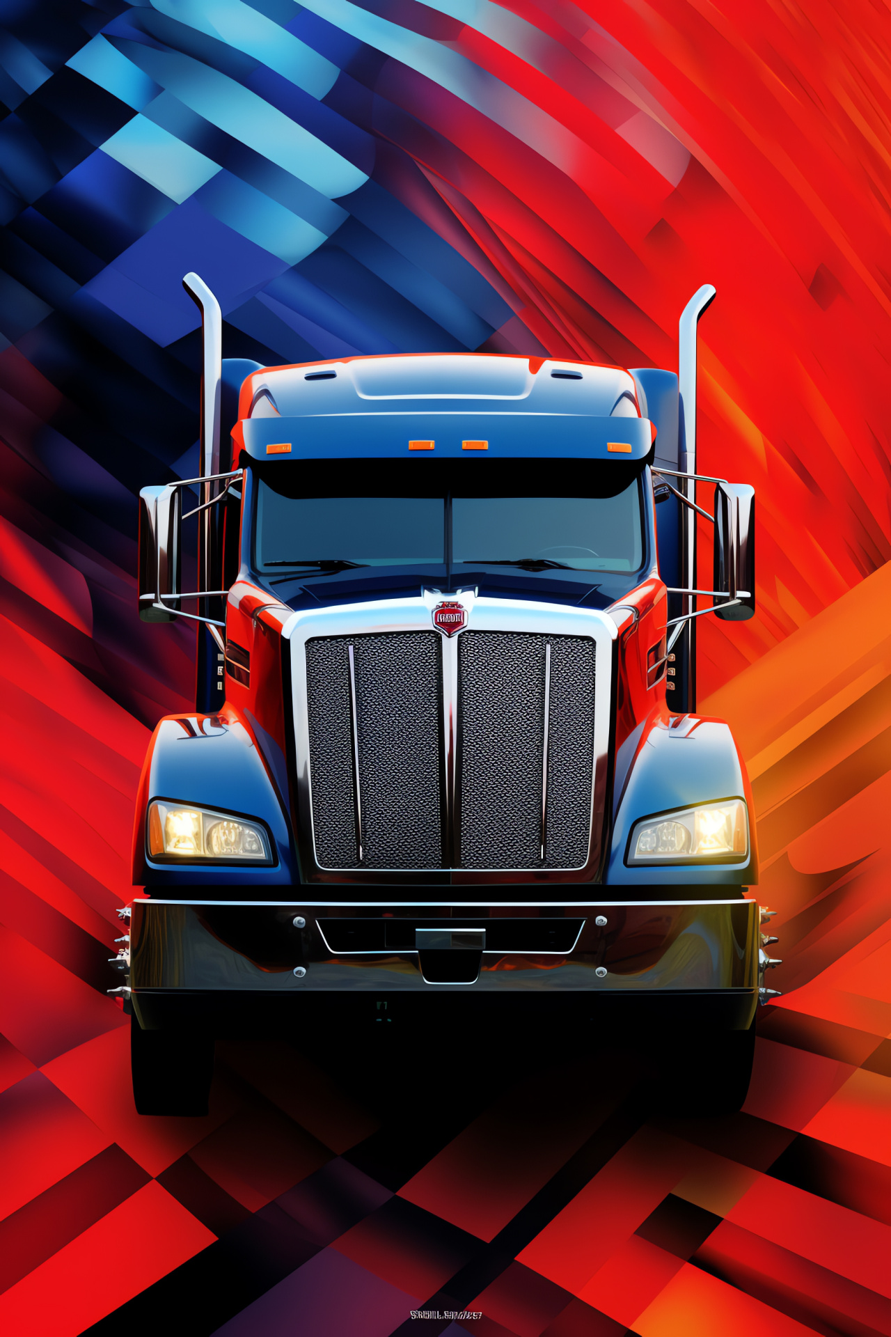 Peterbilt badge, Abstract polygonal art, Automotive branding, Symmetrical line constructs, Modernistic pattern, HD Phone Wallpaper