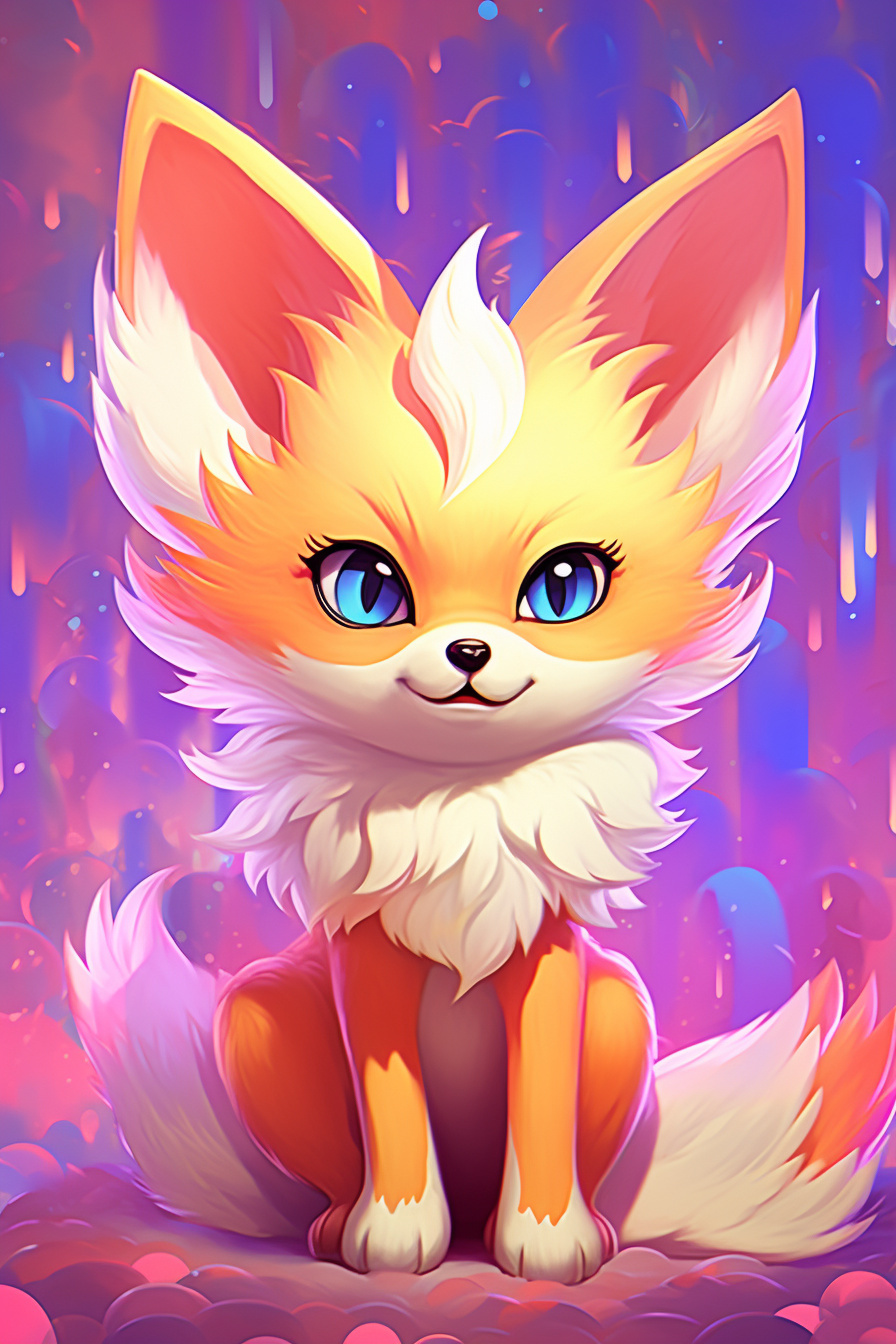 Fennekin fire variety, peach-colored accents, radiant backdrop, Pokmon gaming species, HD Phone Wallpaper