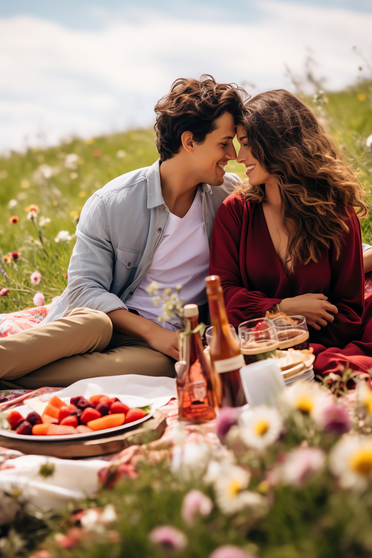 Romantic celebration, countryside ambiance, woven blanket, pastoral landscape, floral beauty, HD Phone Image