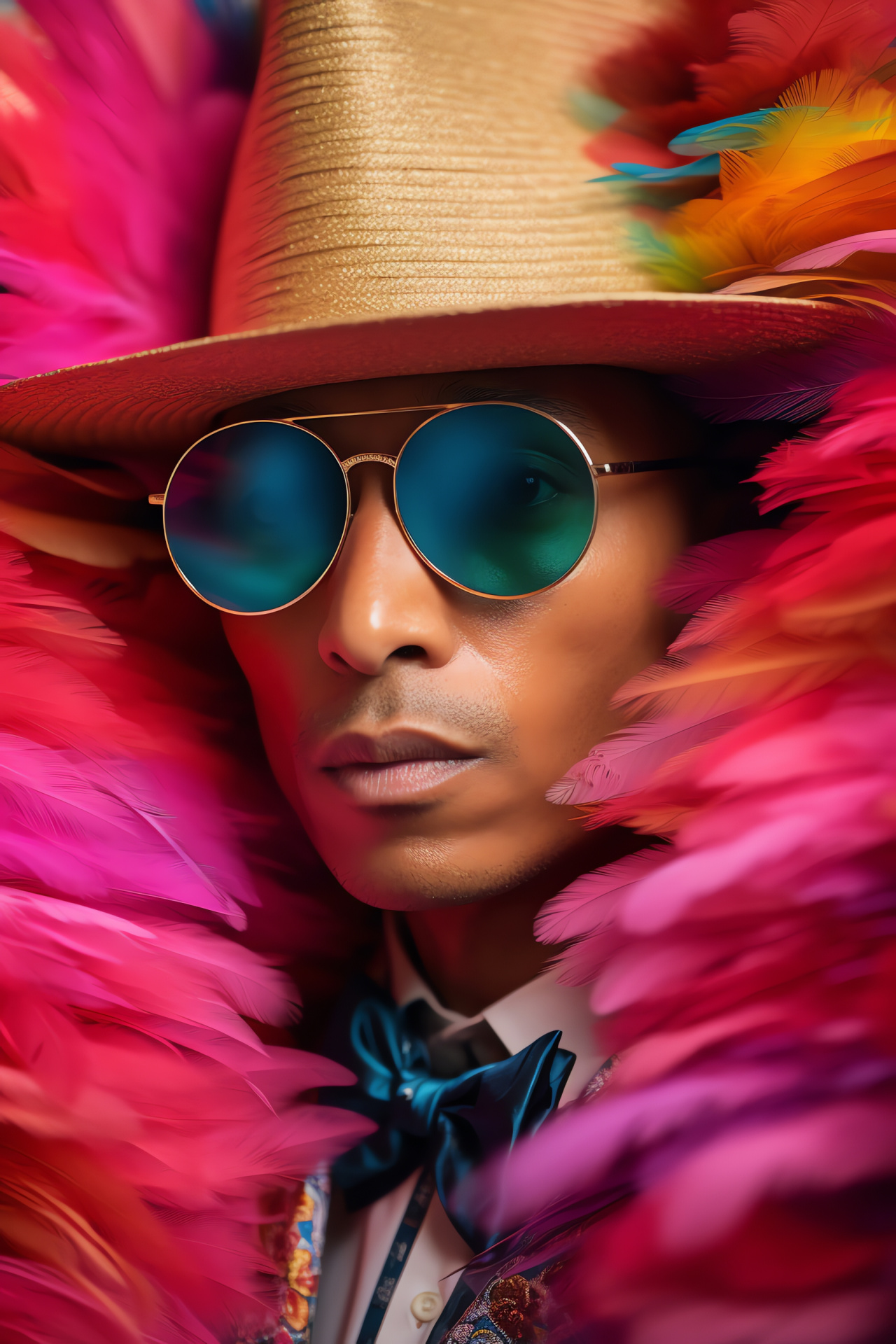 Pharrell Williams style, Music culture influence, Signature hat accessory, Fashion-forward celebrity, Artistic presence, HD Phone Wallpaper