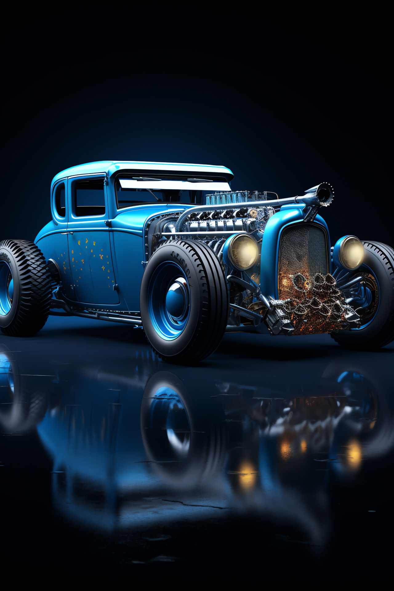 Rat Rod Aqua Fury, Overhead automotive view, Metallic blue shades, Creative car art, Monochromatic theme, HD Phone Image