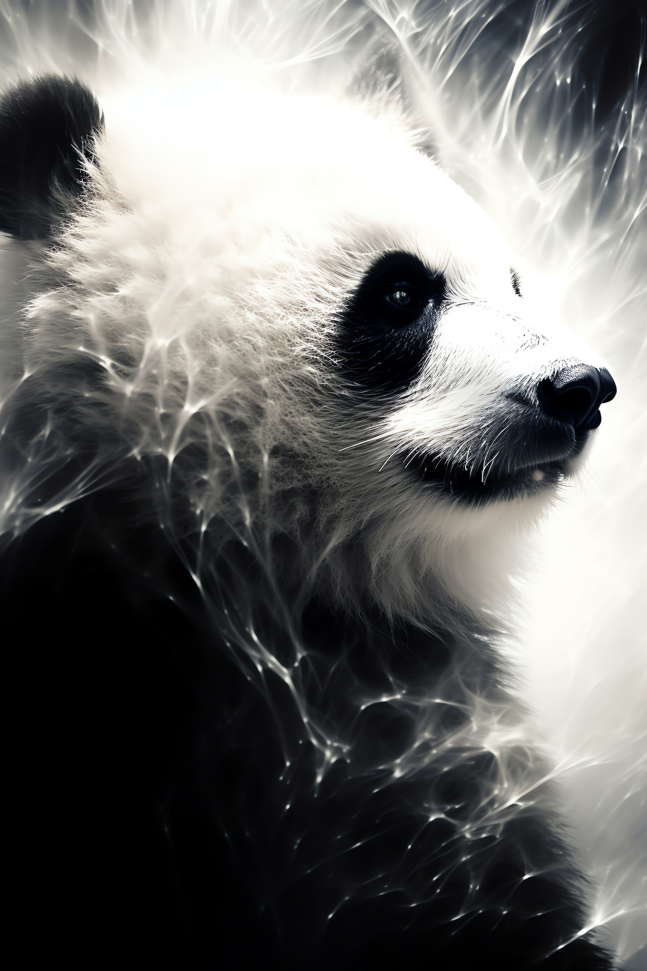 Bear portrait, fluffy texture, intriguing gaze, mystical background, Chinese emblem, HD Phone Image