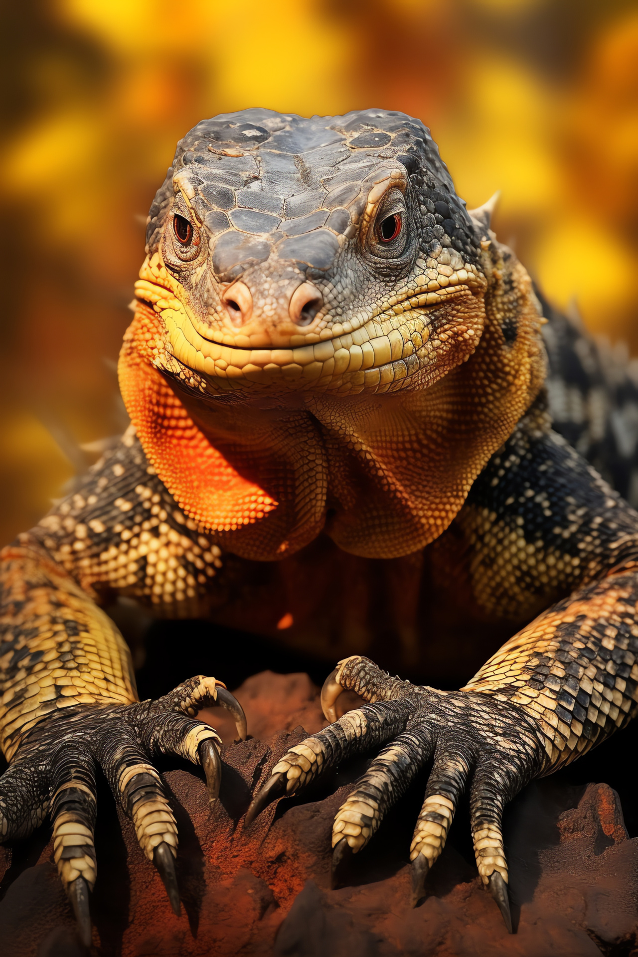 Goanna lizard, Reptile black eyes, Lizard earthy tones, Goanna Australian outback, Reptile textured skin, HD Phone Image