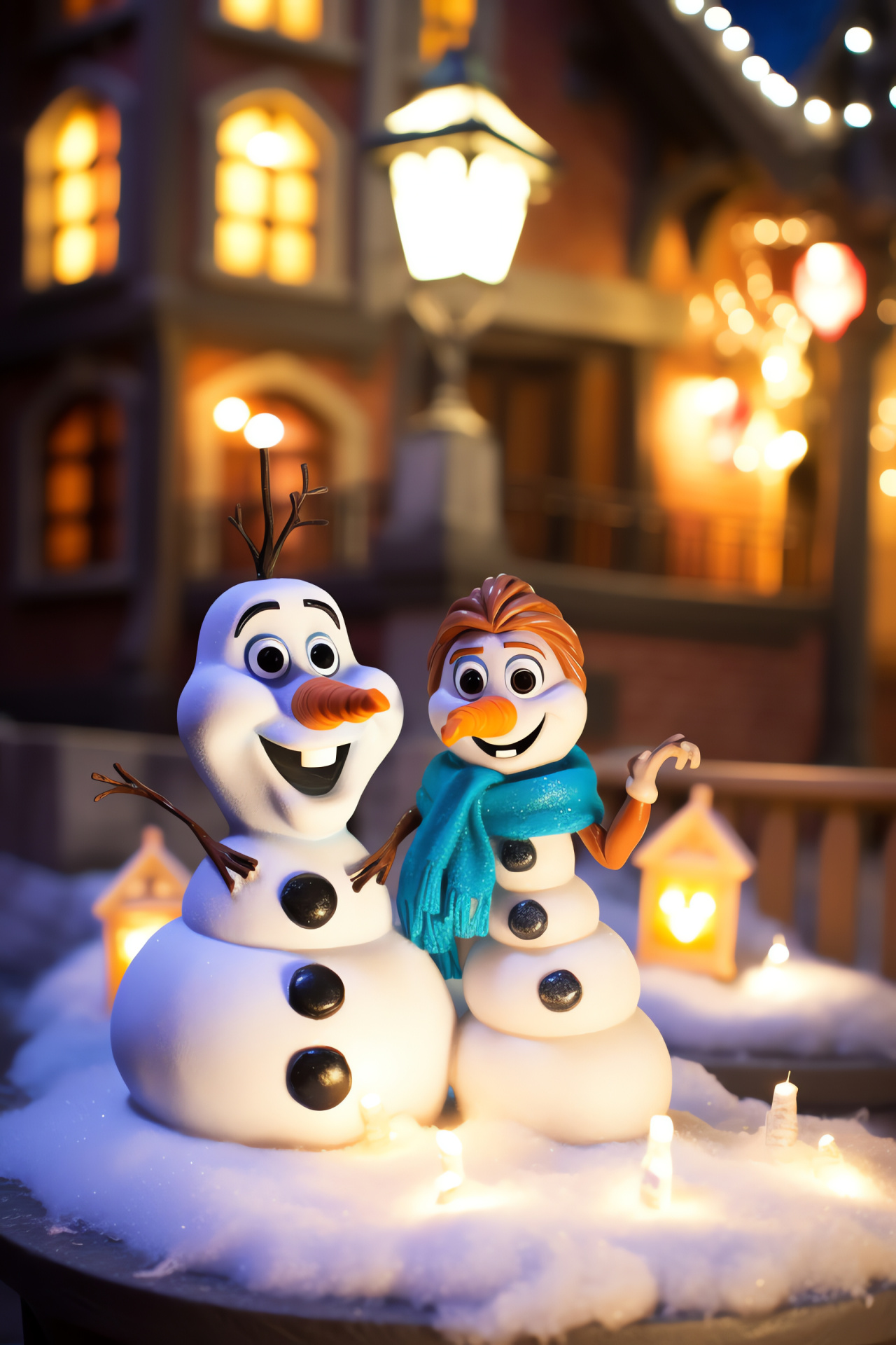 Olaf-themed holiday, Disney's Frozen Christmas, Snowy Arendelle landscape, Festive decoration, Winter joy, HD Phone Image