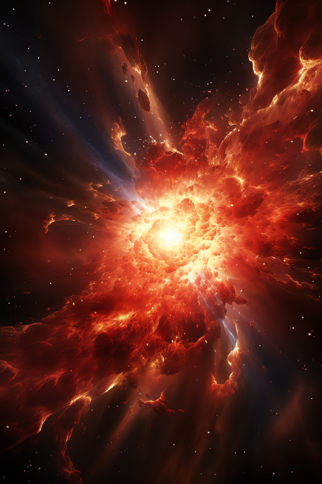 Supernova glow, Universe dynamism, Red nebula, Orange cosmos, Luminary explosion, HD Phone Wallpaper