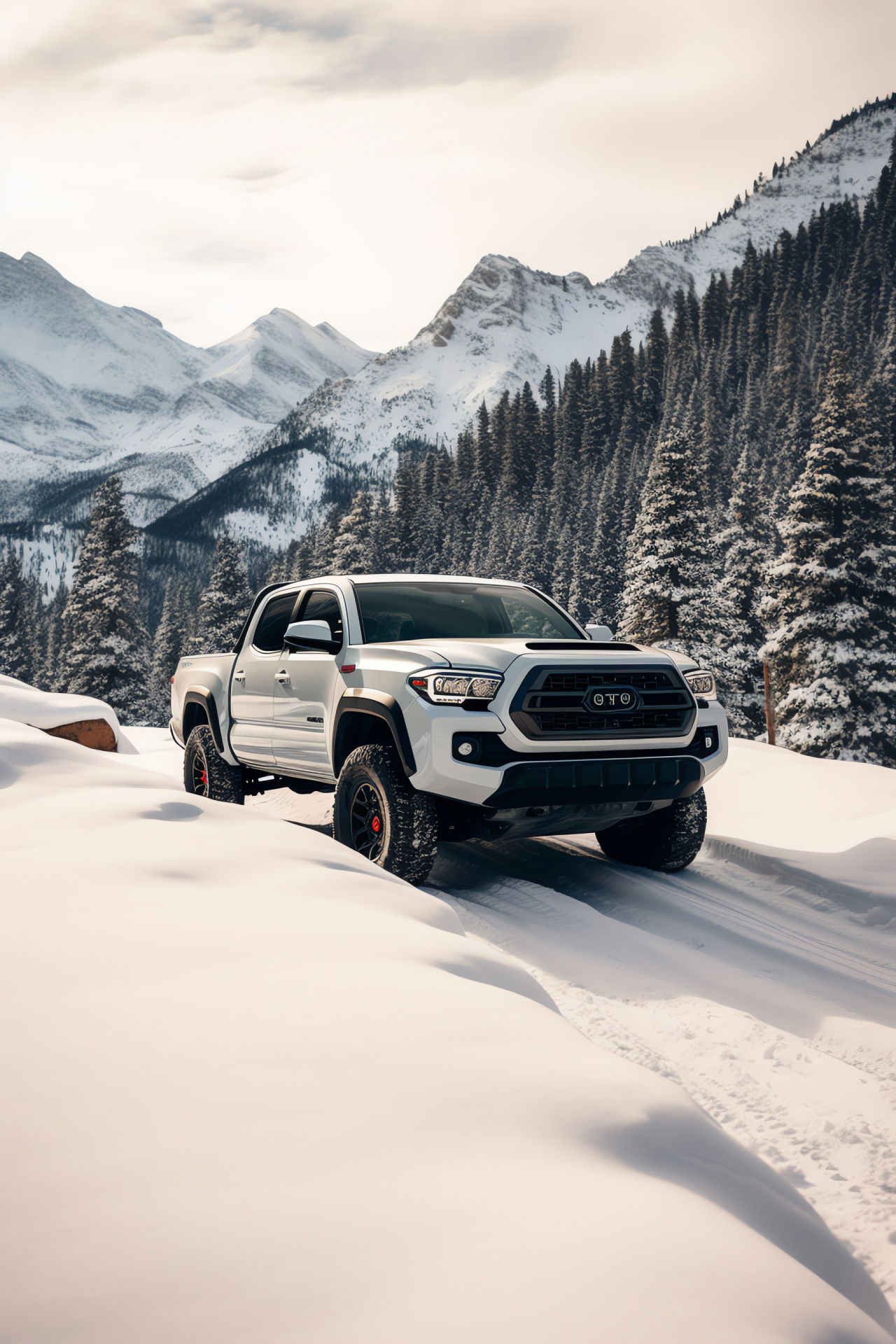 Toyota TRD, American Rockies, Tacoma vehicle, alpine routes, robust tires, forested environment, HD Phone Wallpaper