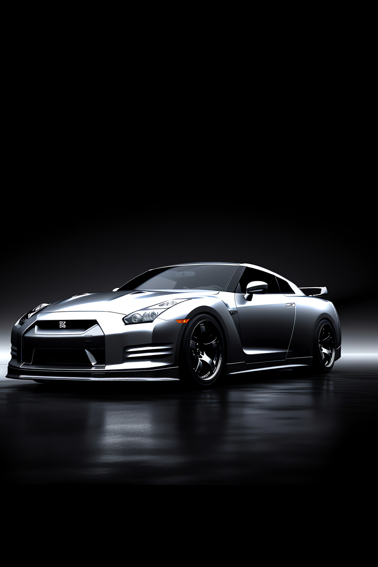 Nissan GTR R35, Unique silhouette, Black silver finish, Automotive flair, Two-tone distinction, HD Phone Wallpaper