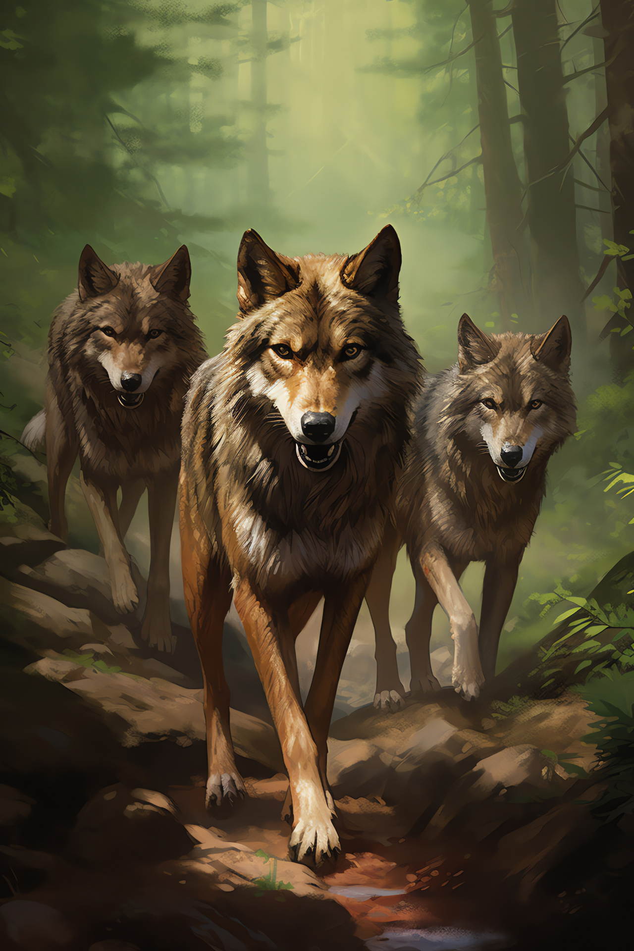 North American wolves, Predator gaze, Sylvan camouflage, Canid pack, Natural adaptation, HD Phone Image