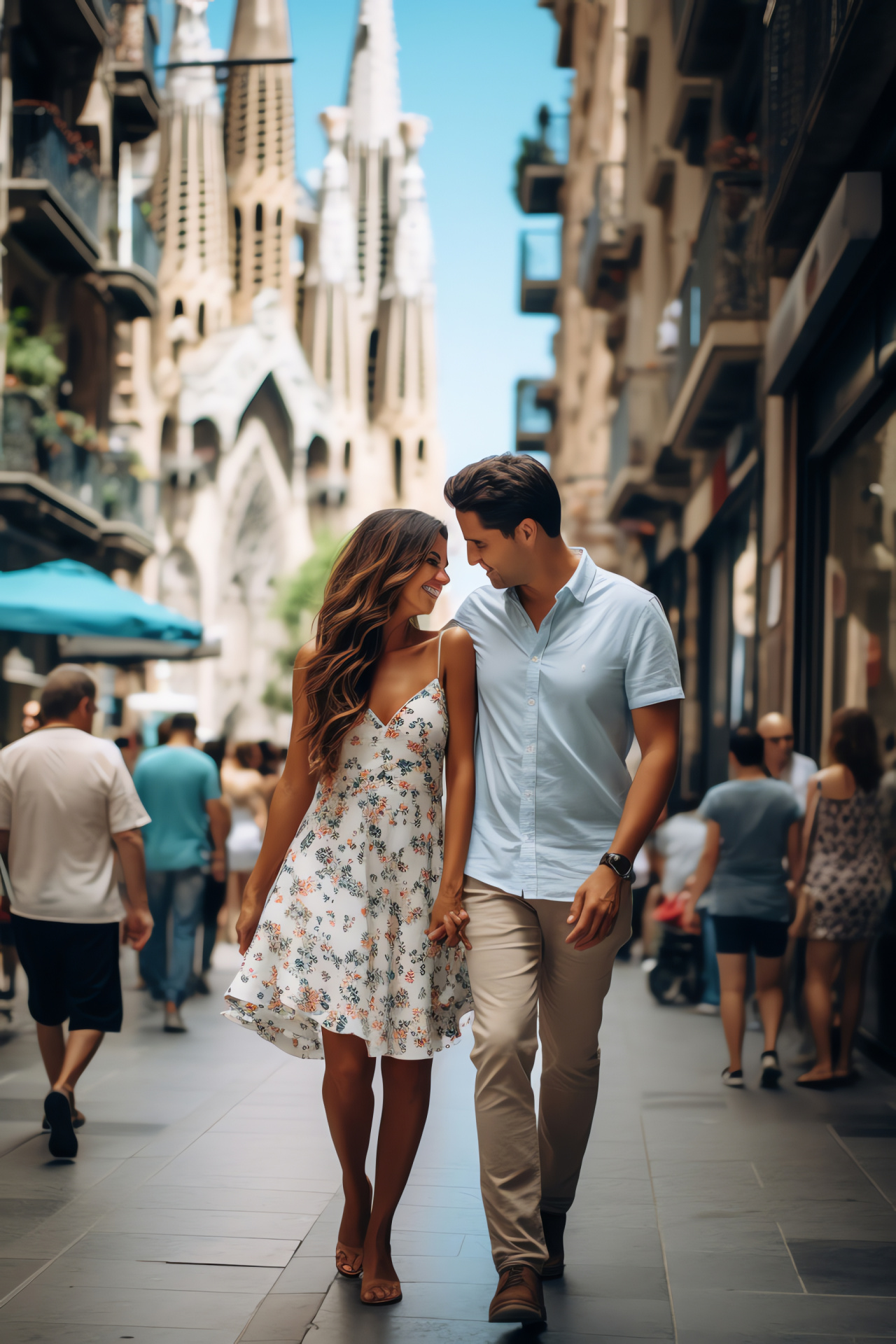 Barcelona couple's anniversary, Gothic Quarter exploration, architectural marvel Sagrada Familia, Catalonian charm, Spanish urban romance, HD Phone Wallpaper