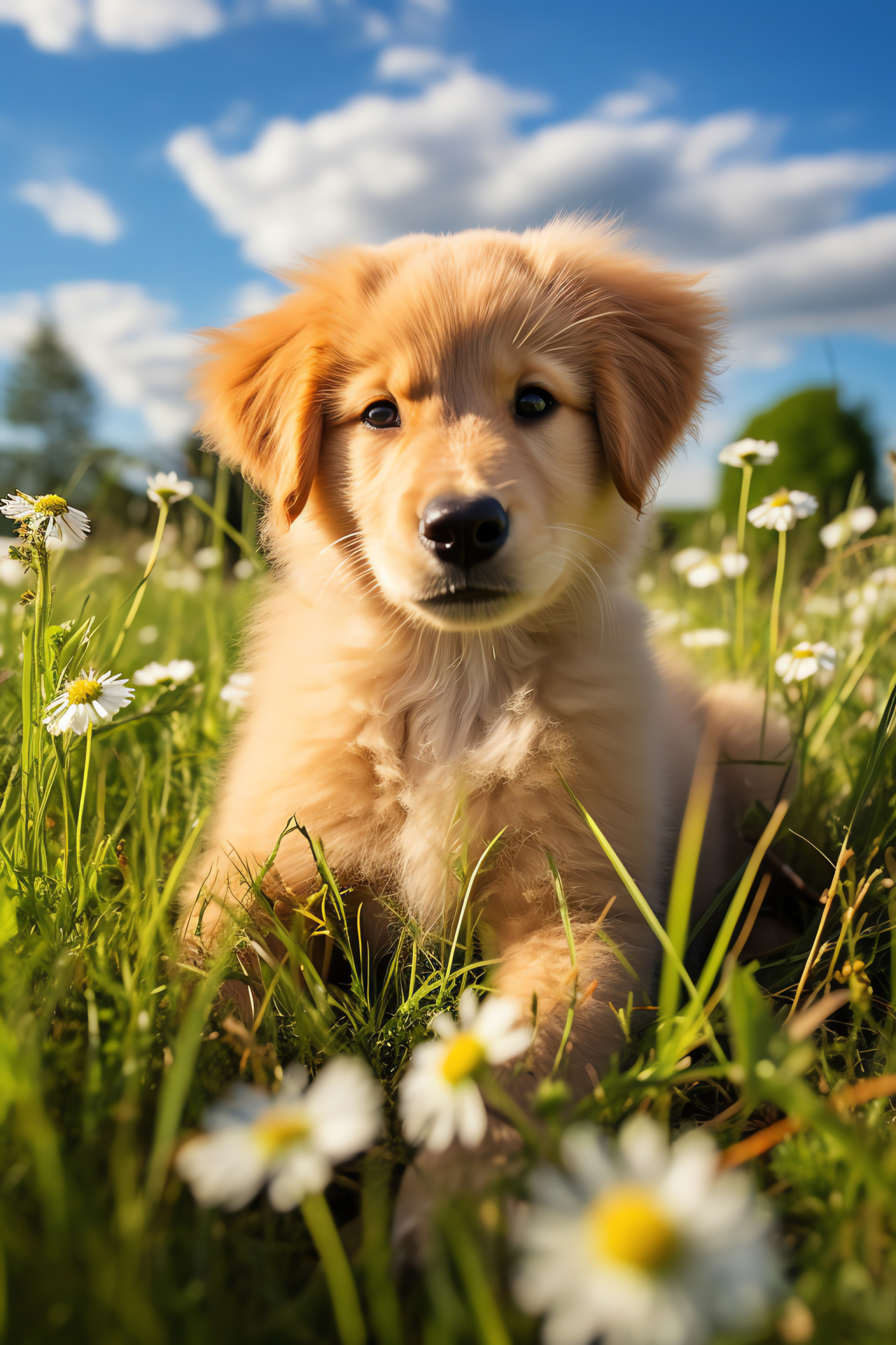 Golden Retriever puppy, Canine breed, Puppy playfulness, Golden hair texture, Retriever characteristics, HD Phone Image