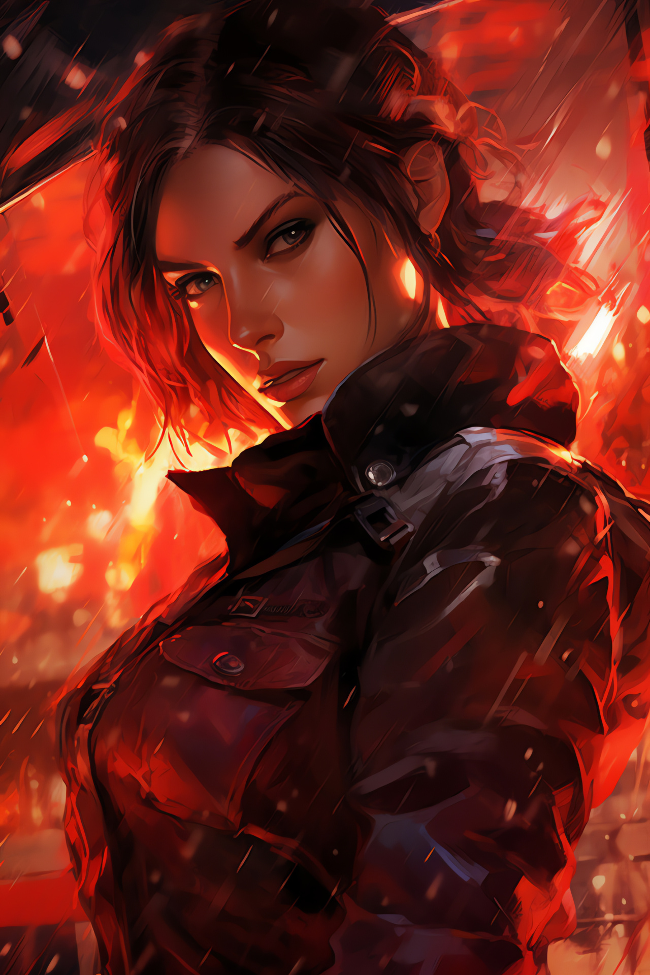 Apocalyptic scene, Claire Redfield's resilience, Raccoon City inferno, Civic unrest, Urban chaos, HD Phone Image