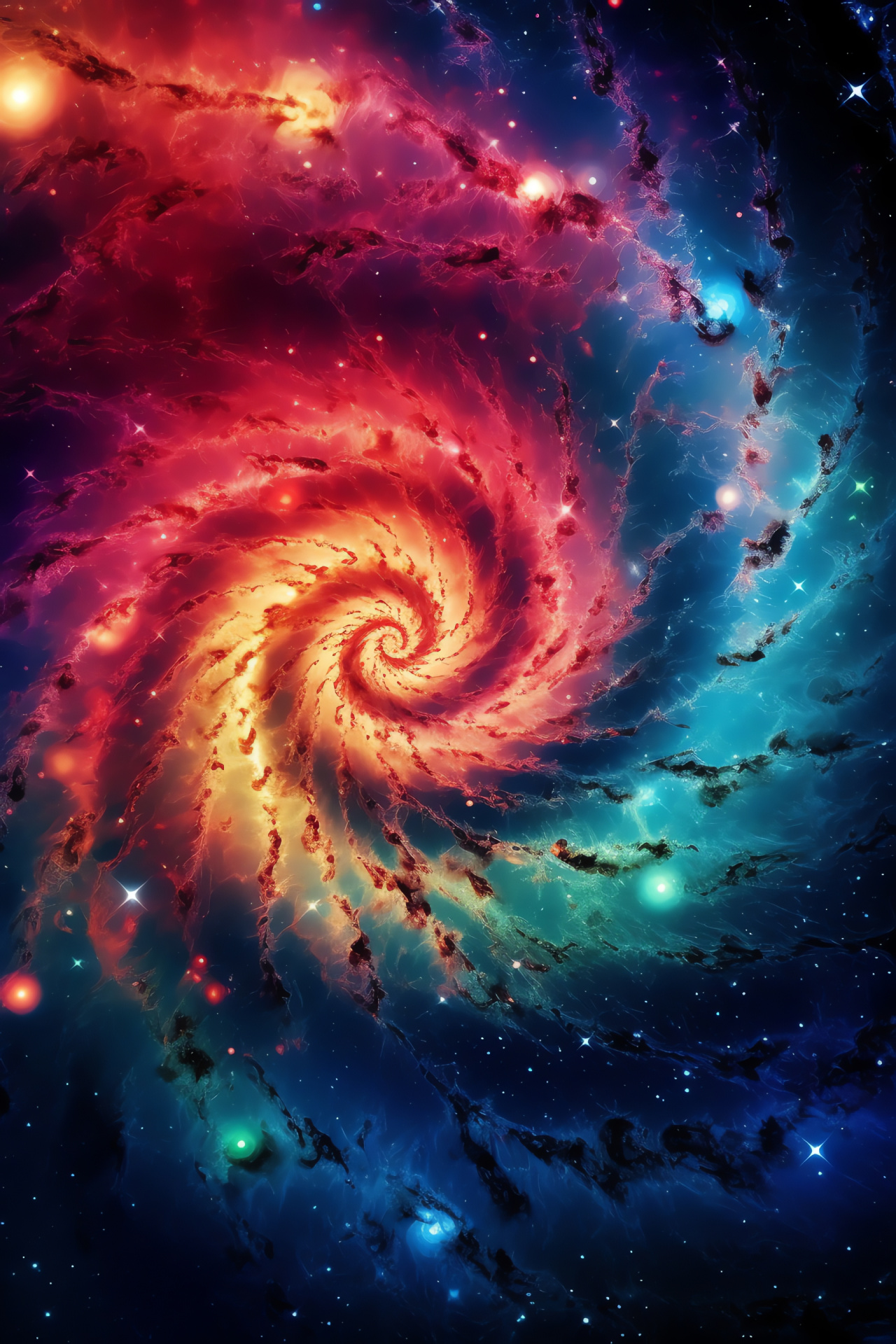 Spiral structure, M51 galaxy view, Chromatic brilliance, Universe artistry, Galactic sparkle, HD Phone Image