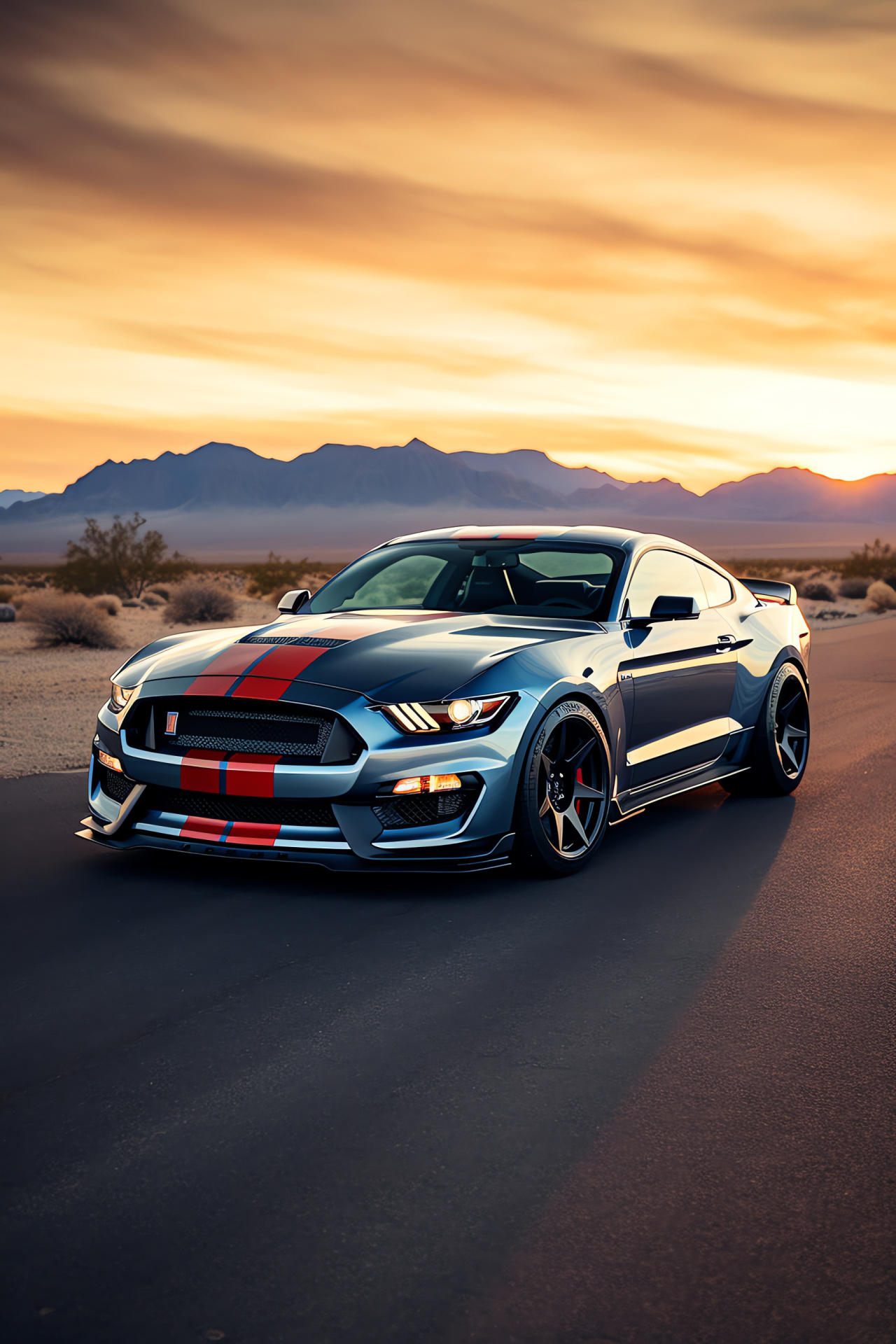 Shelby Mustang GT350R, Historic Route 66, Carbon fiber details, American muscle cars, Performance vehicle stance, HD Phone Image