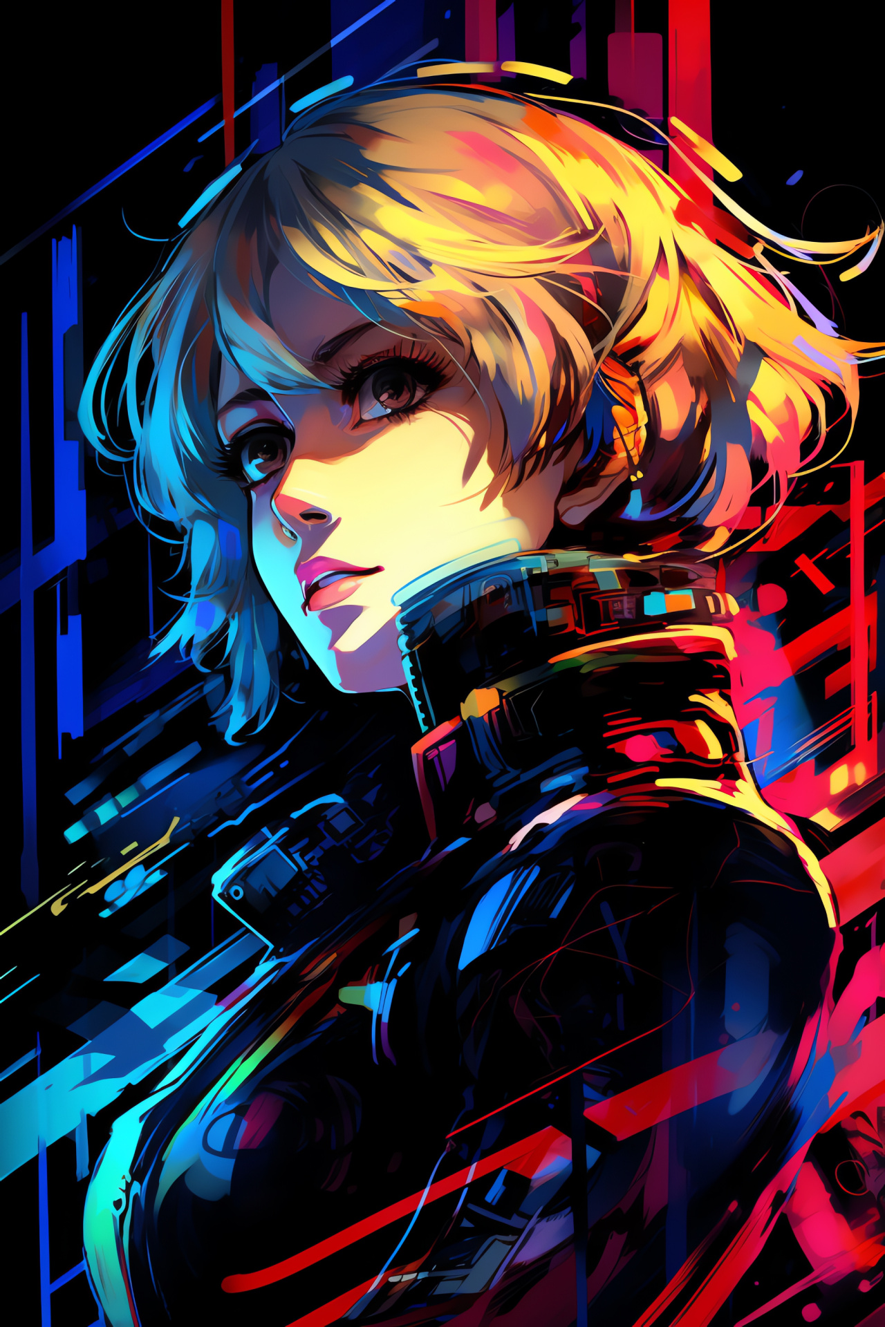 Persona 3 Aigis, Directional compass, Neon spectacle, Psychedelic presentation, Conceptual art, HD Phone Wallpaper