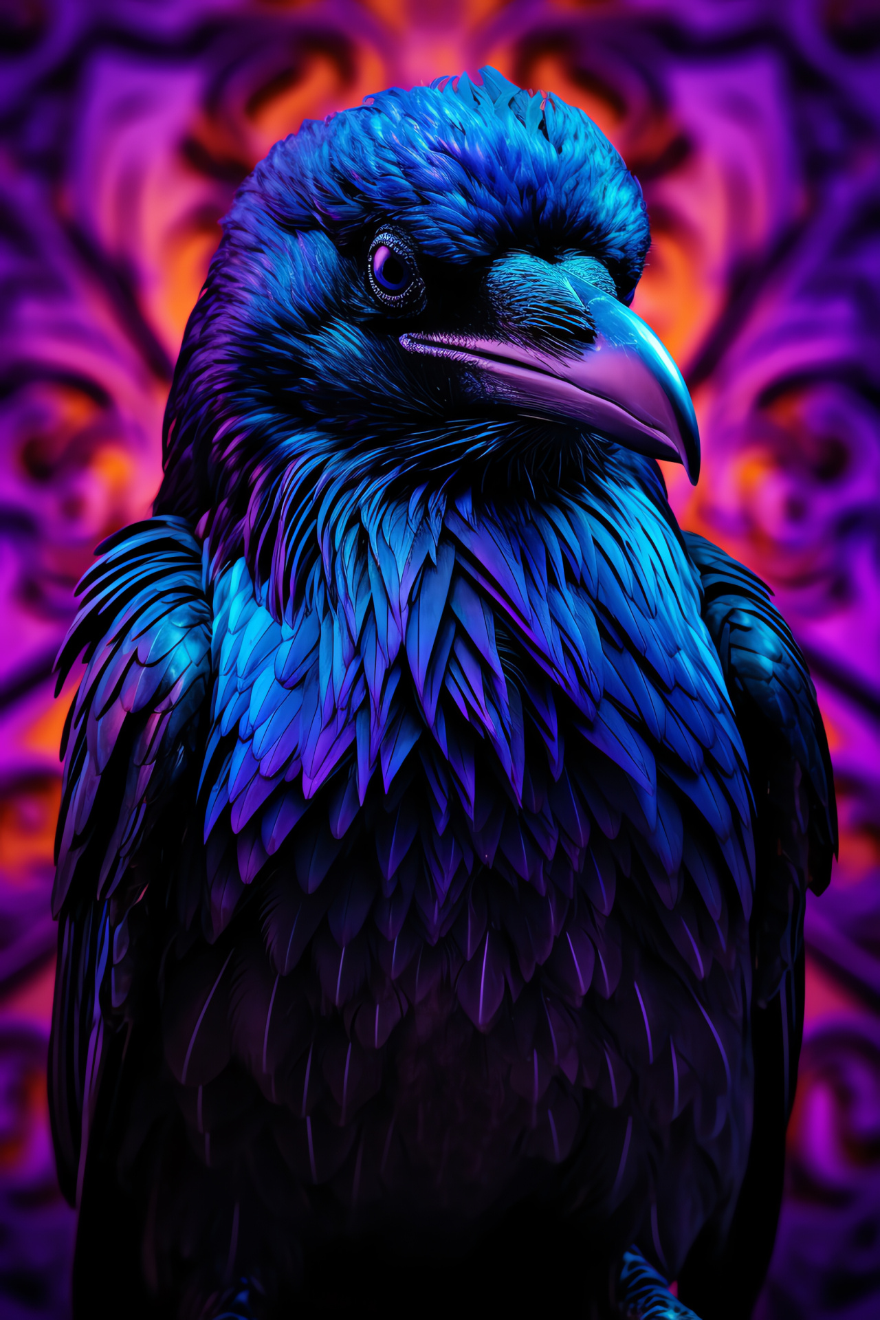 Corvidae plumage, Iridescent avian features, Magnified corvid look, Stature pose, Avian elegance, HD Phone Image