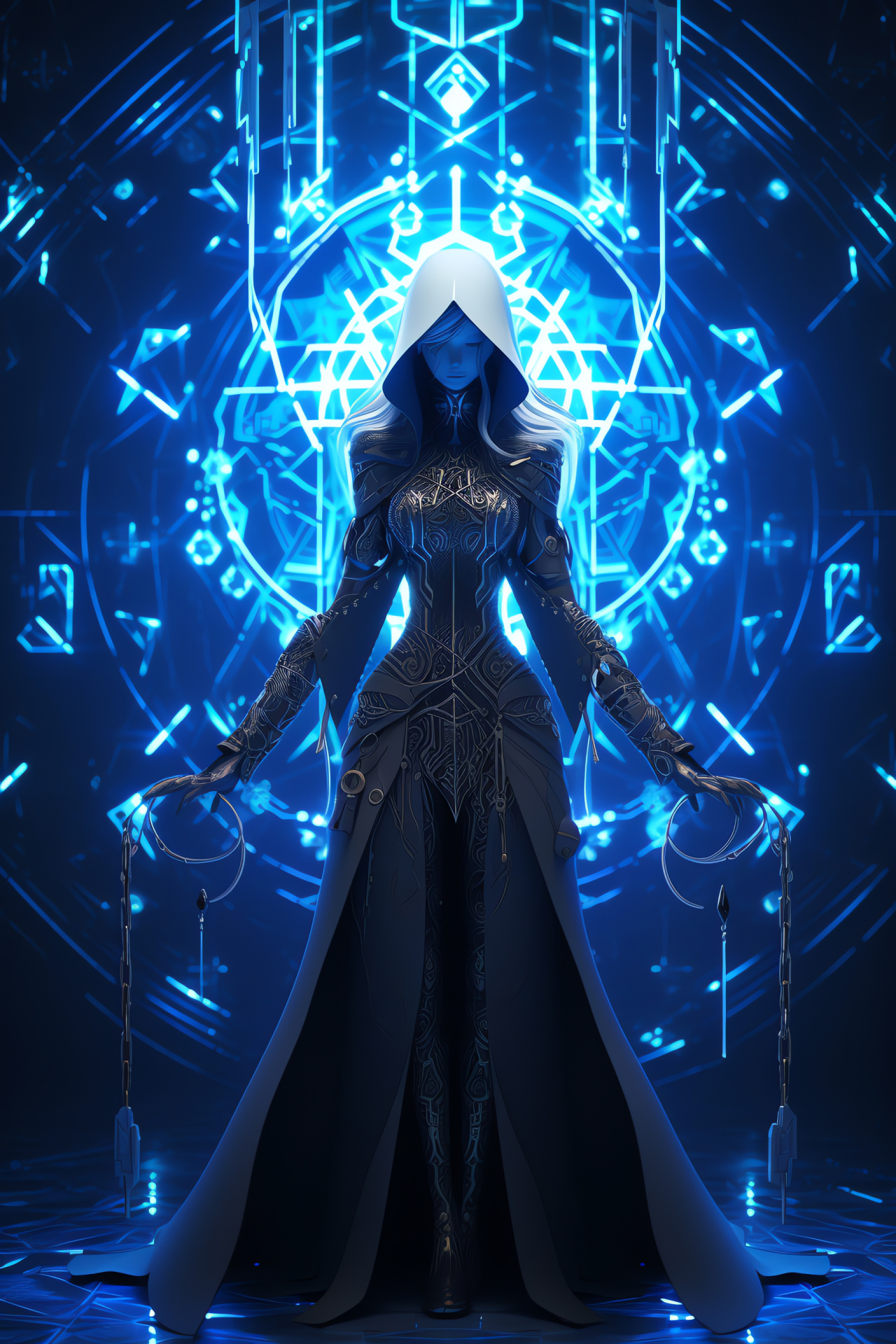 Necromancer avatar Ravenna, Sapphire-eyed spellcaster, In-game confidence pose, Powerful female role, Determination in fantasy, HD Phone Image