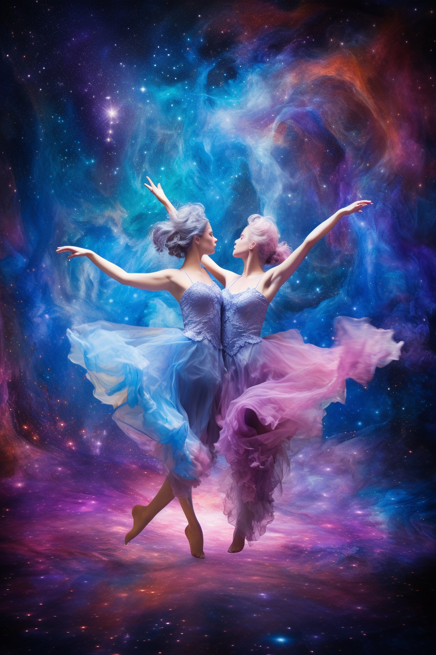 Space dance of galaxies, Celestial twirl, Spiral elegance, Galactic interplay, Blue cosmic performance, HD Phone Image