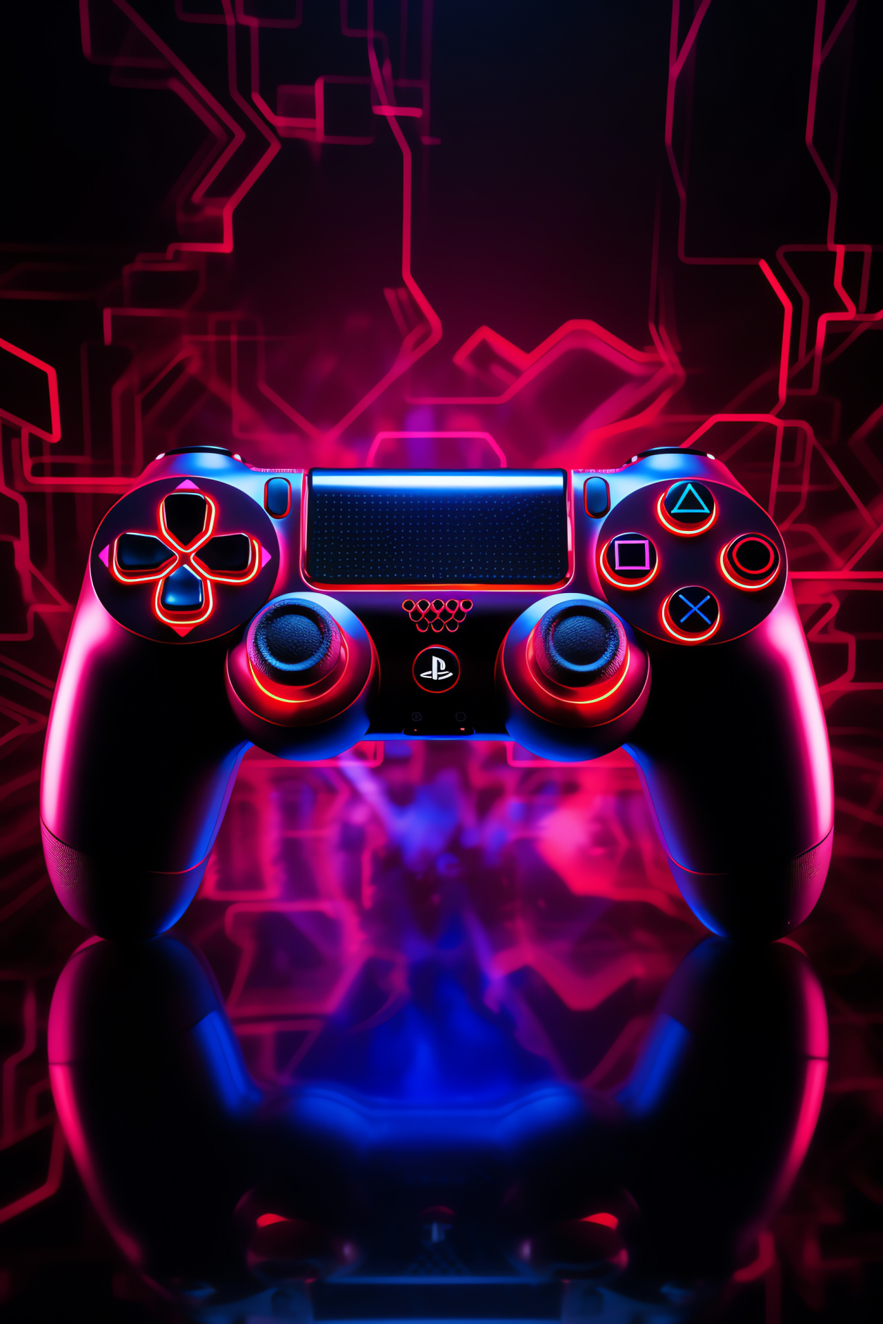 Playstation controller, red glow, user interface, gaming intensity, console navigation, HD Phone Image