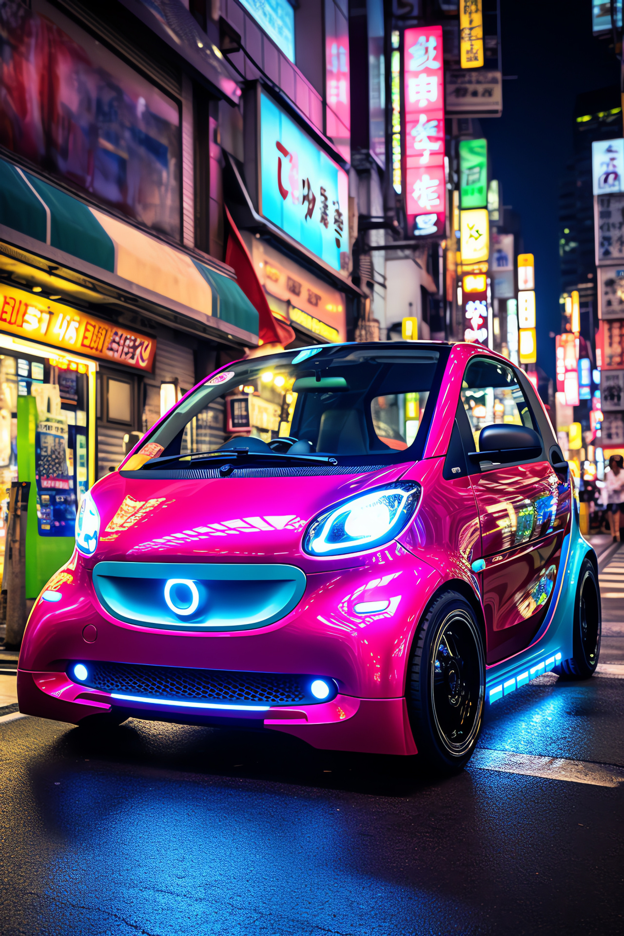 Smart Car urban transit, Tokyo streets, Eco-friendly transport, Electric urban vehicle, Compact design, HD Phone Wallpaper