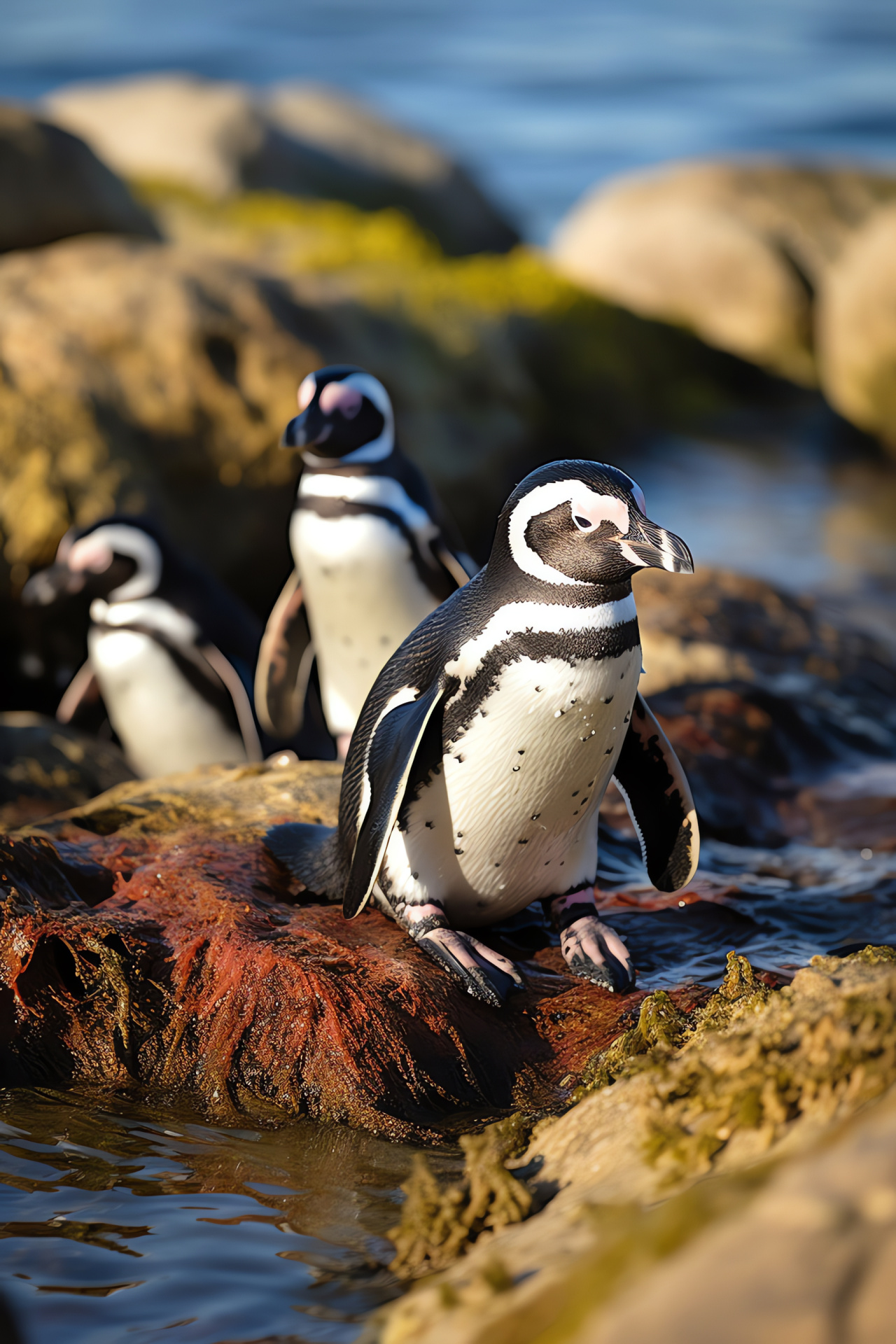 African Penguin colony, beach dwellers, endangered species, wildlife conservation, seabird habitat, HD Phone Wallpaper