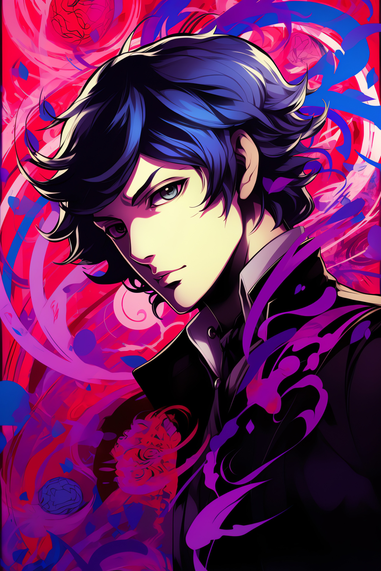 Persona RPG lead, Striking blue-eyed hero, Firm protagonist demeanor, Heroic upright framework, Role-playing journey, HD Phone Wallpaper