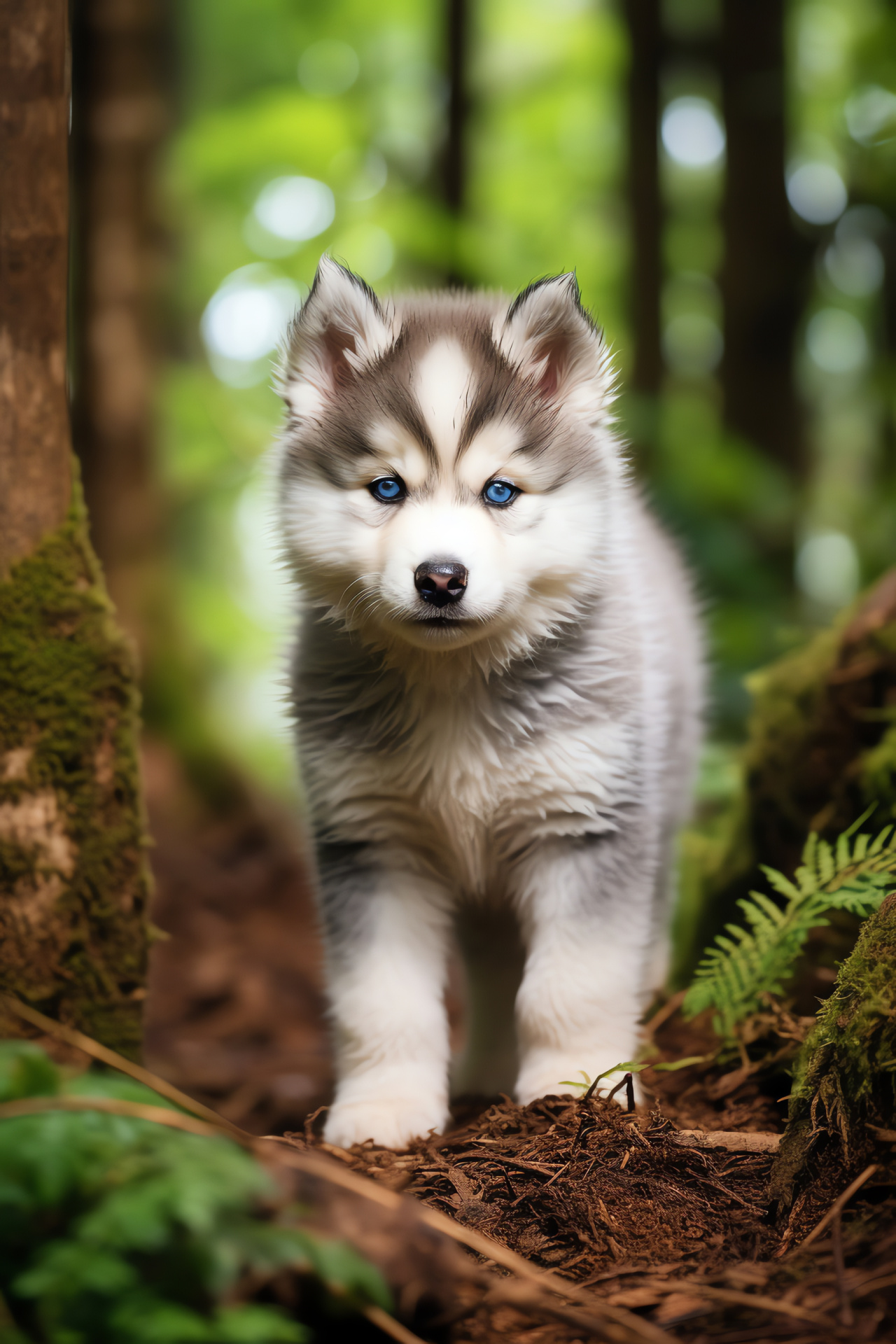 Alaskan Malamute puppy, gray coat, blue-eyed pet, fluffy fur, white color, HD Phone Wallpaper