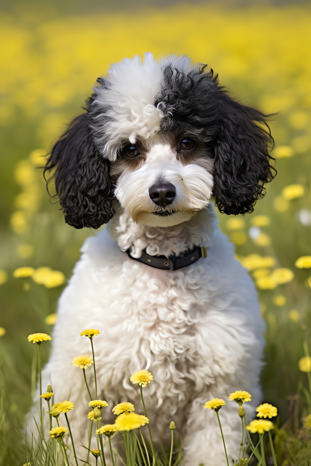 Miniature Poodle, luxuriant canine pelt, parti-colored appearance, blossoming wildflower horizon, HD Phone Wallpaper