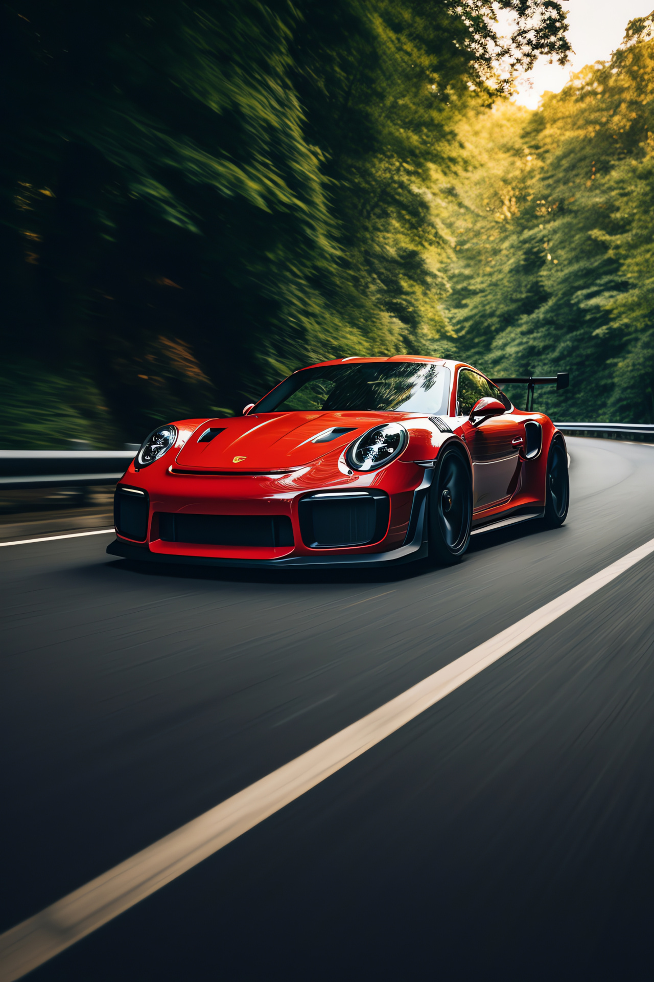 Porsche 911 GT2 RS, Legendary circuit, Ambient red, Performance silhouette, Racing prowess, HD Phone Wallpaper