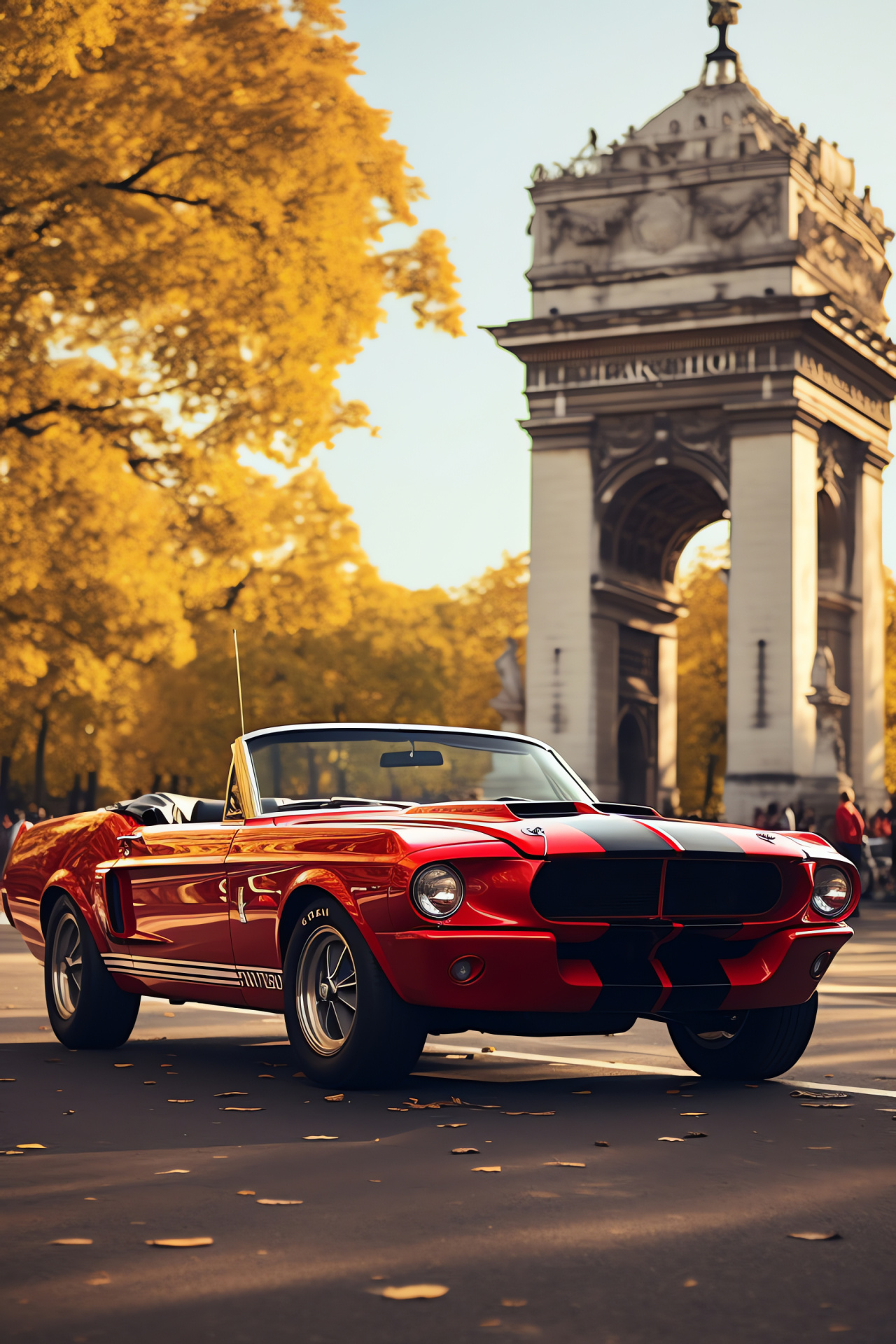 Shelby Mustang GT500 Convertible, Parisian elegance, iconic French monument, automotive sophistication, design excellence, HD Phone Image