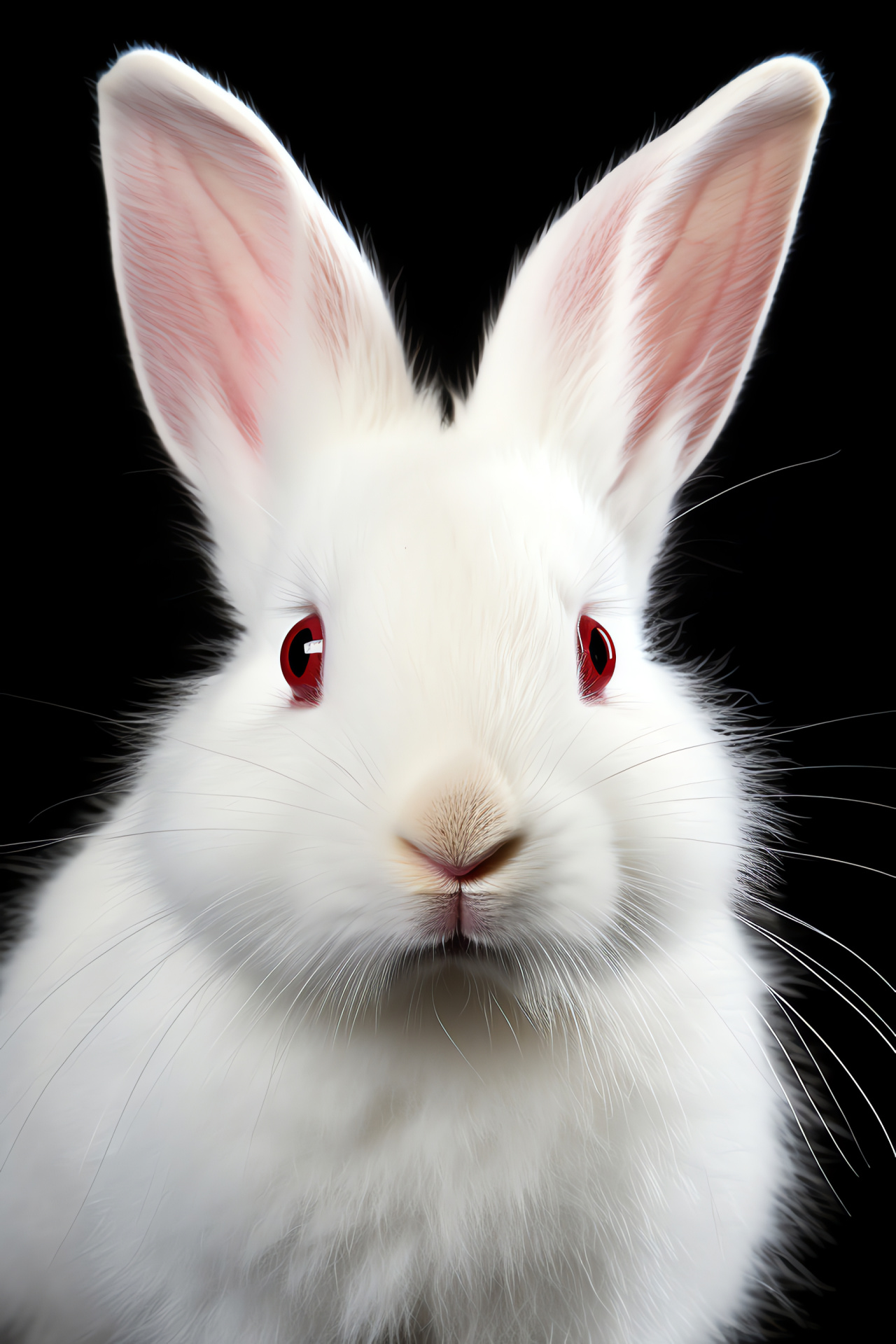 Cute White Rabbit, dark contrasts, fluffy domestic, innocent gaze, peaceful animal, HD Phone Image