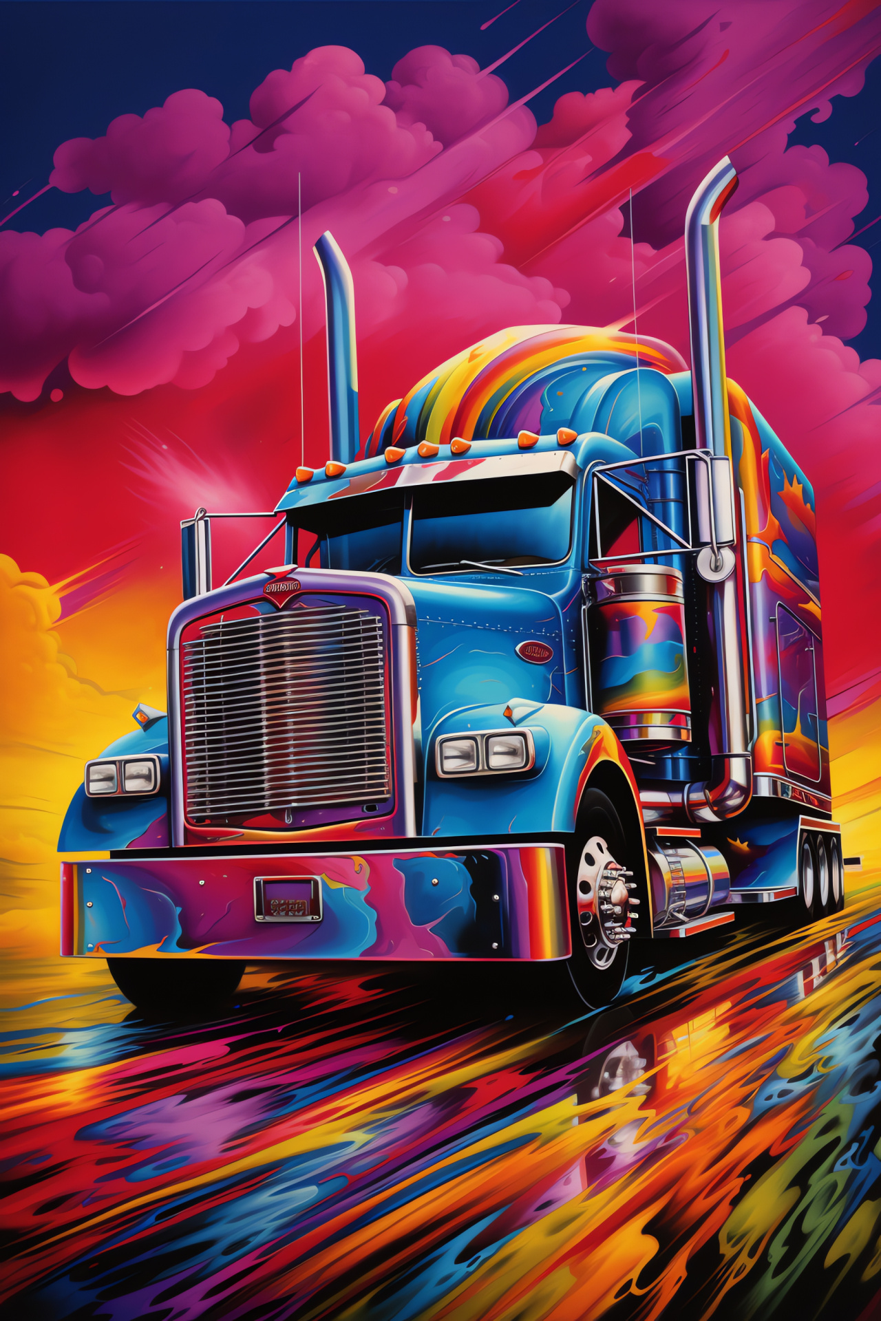 Peterbilt badge art, Wide emblem perspective, Custom truck graphics, Bright visual impact, Artistic spray paint, HD Phone Wallpaper