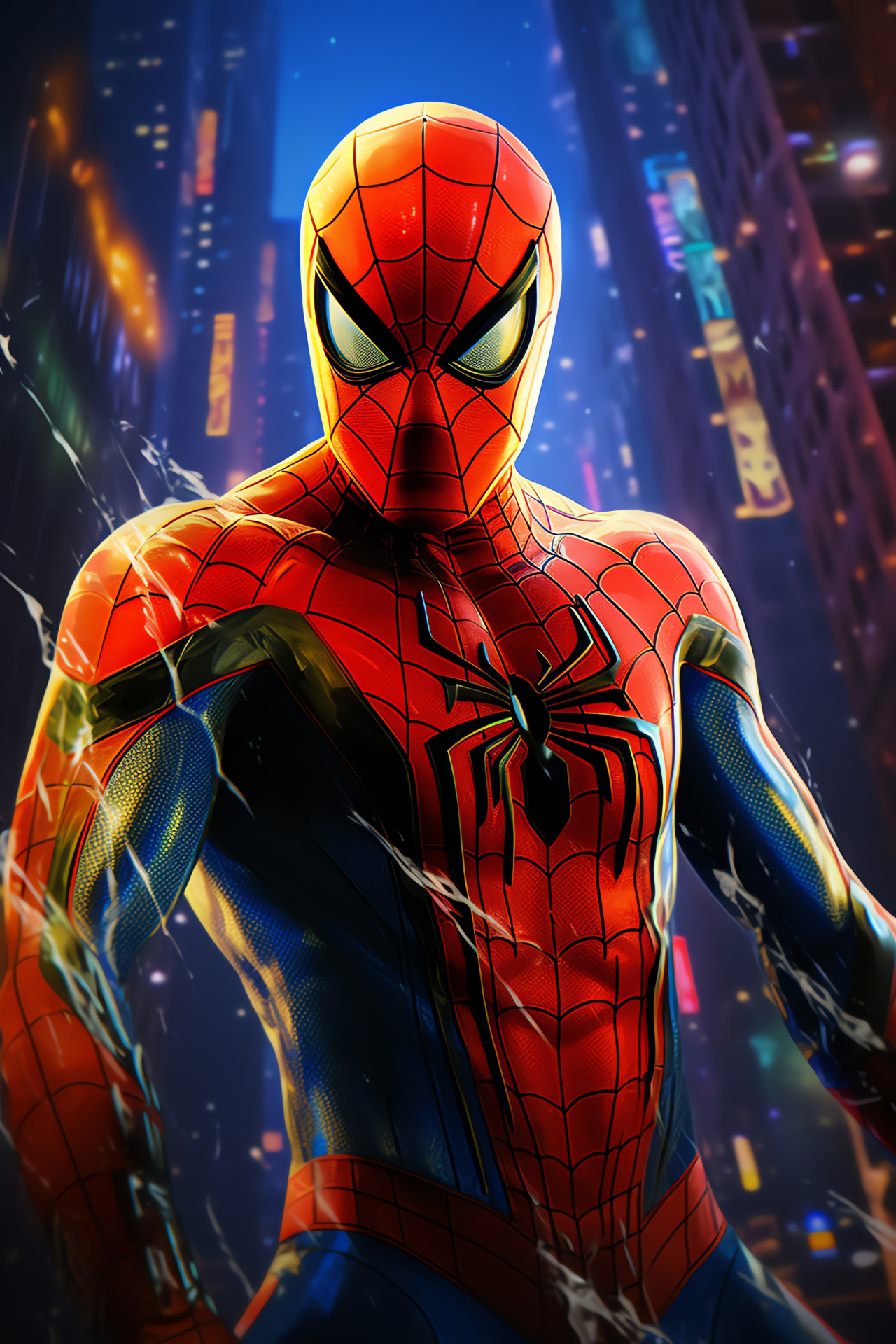 Peter Parker Movie, Spider-Man hero, skyscraper edge, superhero gaze, piercing gaze, HD Phone Image