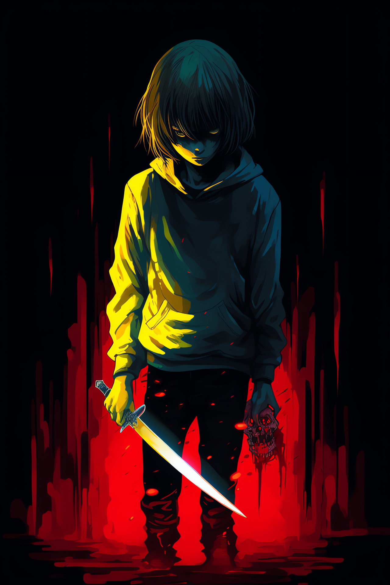 Undertale Antagonist Chara, Animated Character, Sinister Eyes, Black Void, Game Profile, HD Phone Image