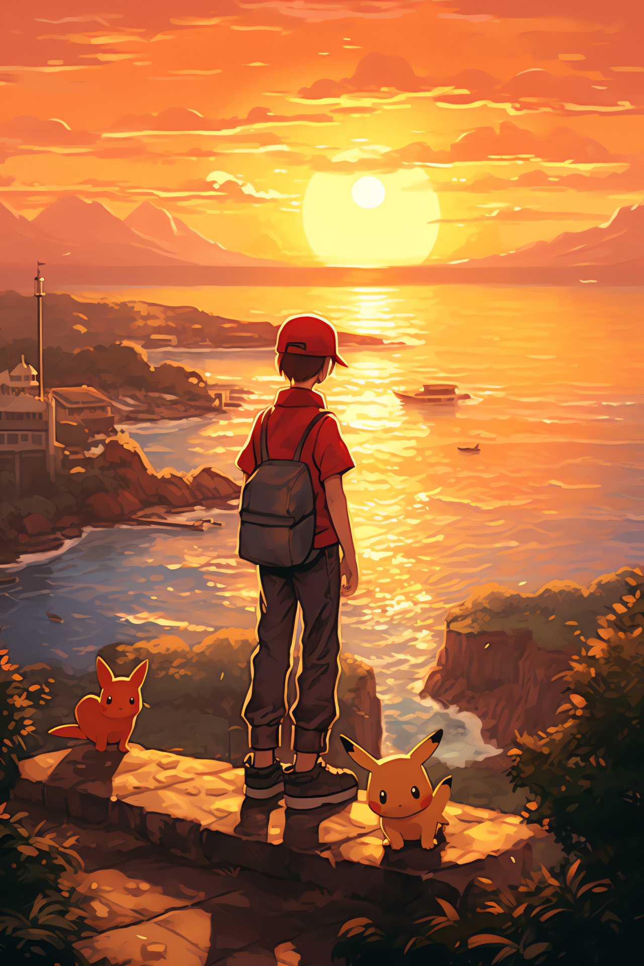 Vermilion City dock, Red iconic RPG, Harbor electricity, Gary Oak rivalry, Pokemon nostalgia, HD Phone Wallpaper