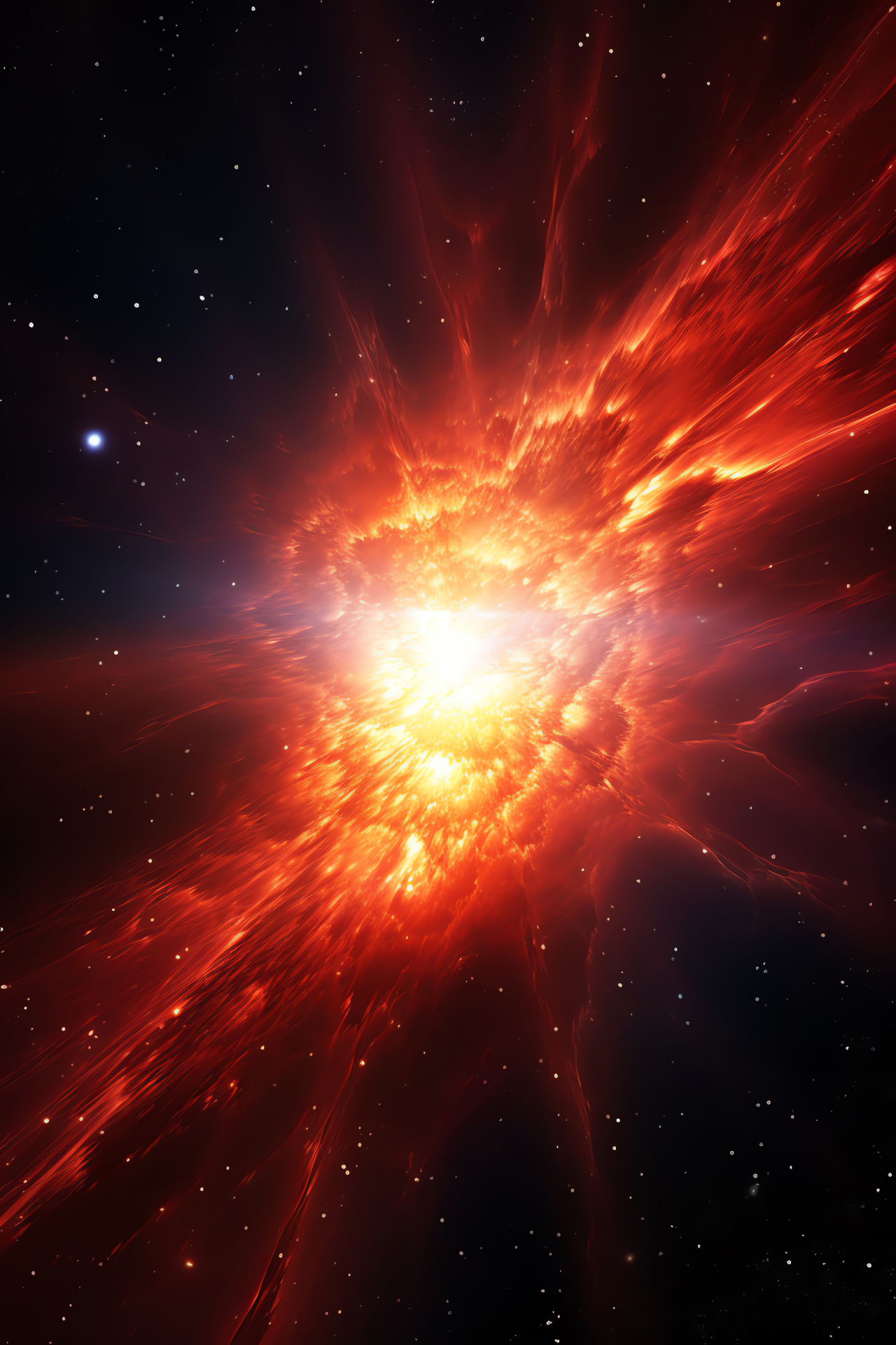 Radiant supernova burst, Colorful space event, Red-orange astral display, Galactic phenomena, Stellar visuals, HD Phone Wallpaper